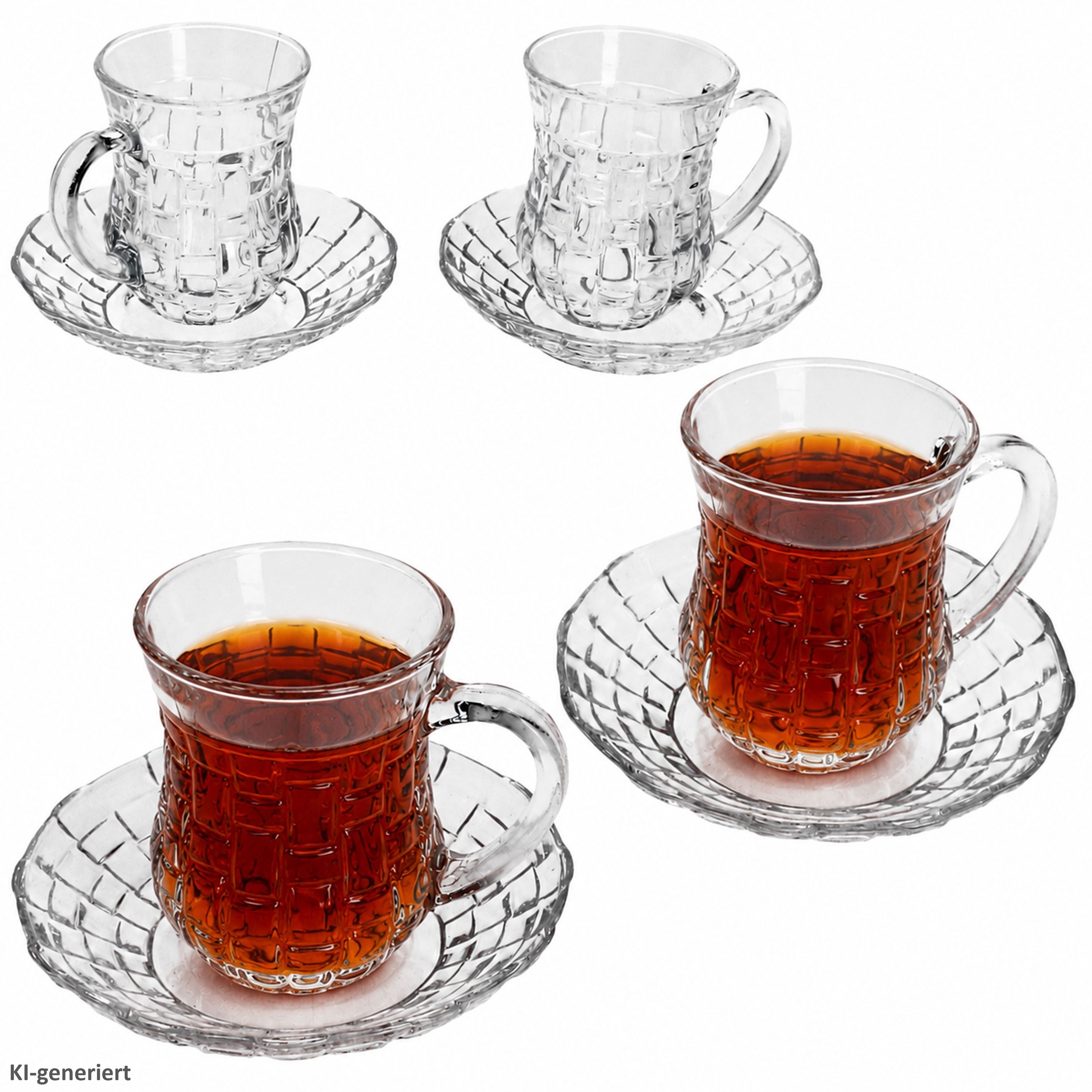 MamboCat Teeglas 4er Set Chai Teetasse mit Henkel & Untertasse Glas türkischer Tee, Glas