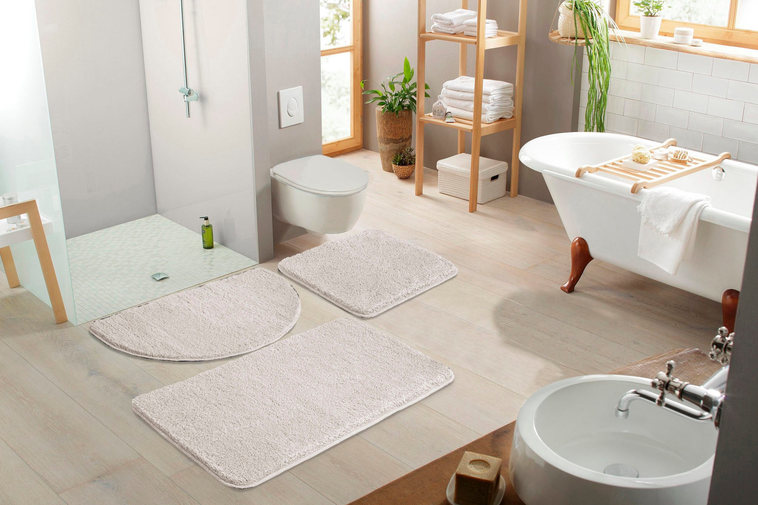 OTTO home Badematte Inga, Badezimmer Teppich, Badvorleger, Höhe 20 mm, rutschhemmend beschichtet, schnell trocknend, strapazierfähig, fußbodenheizungsgeeignet, Polyester, rechteckig, Badteppich, unifarben, weich, als halbrund und rechteckig erhältlich