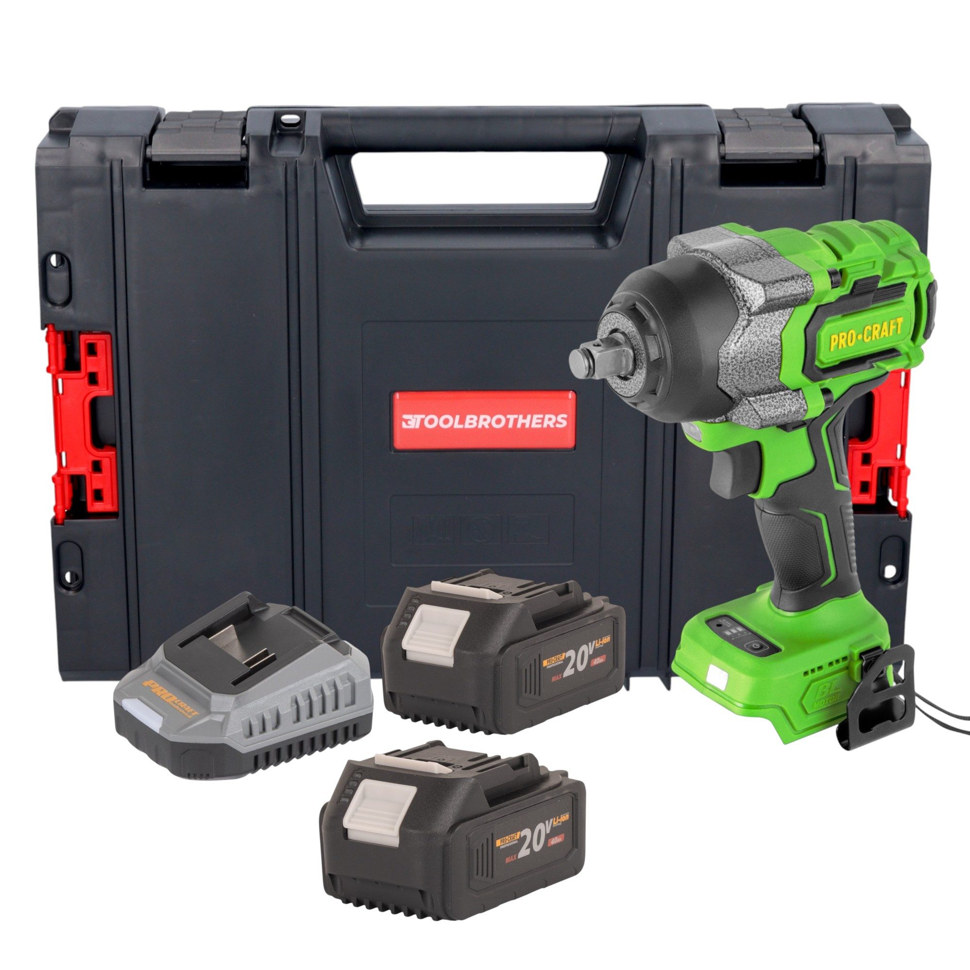 PRO CRAFT Akku-Schlagschrauber PWA36bb 20 V 850 Nm + 2x Akku 4,0 Ah + Ladegerät + RHINO Toolcase