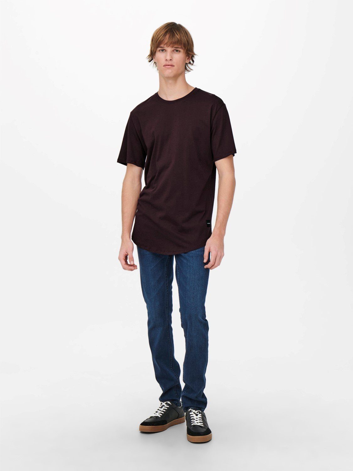Rundhals Weinrot Stretch T-Shirt (1-tlg) Kurzarm T-Shirt 3971 & Langes ONSMATT SONS Basic in ONLY Shirt