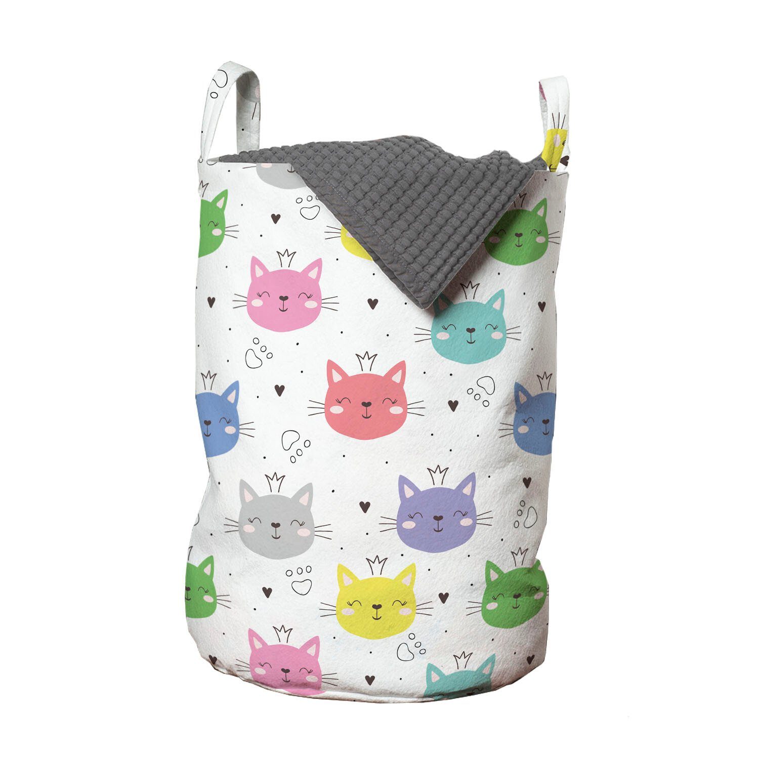Kätzchen Wäschekorb Kordelzugverschluss Prinzessin Wäschesäckchen Waschsalons, Griffen Katzen Bunte für mit Abakuhaus