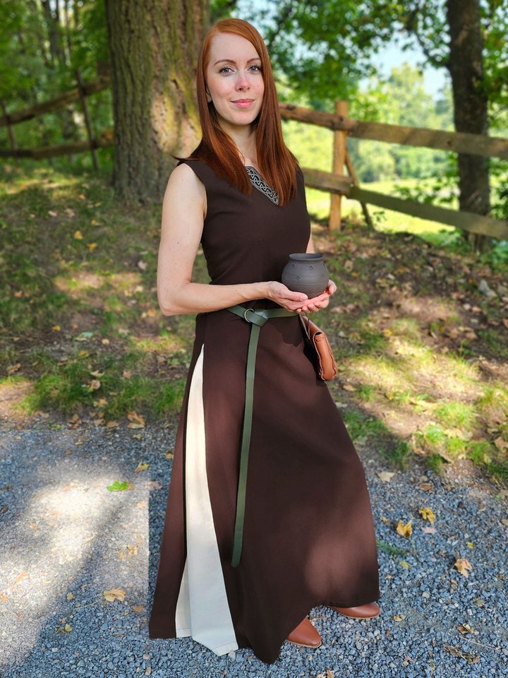 Vehi Mercatus Burgfräulein-Kostüm Mittelalter Kleid mit Schnürung ärmellos Braun / Natur "Juta"