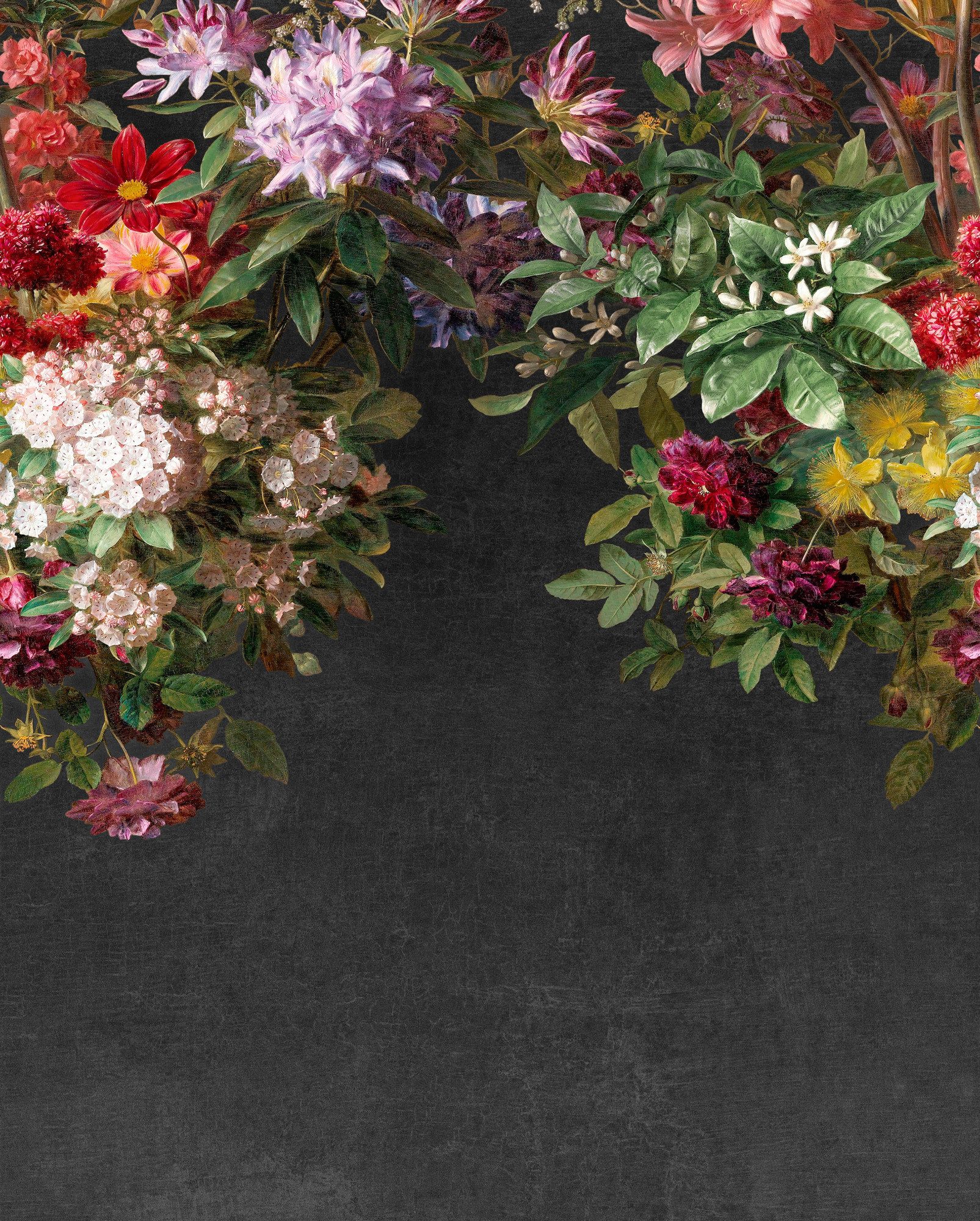 Rasch Fototapete Blumenstrauß mit bunten Blüten - Vliestapete Schwarz, floral, bedruckt, (1 Rolle, 1 St., Kollektion 'Magicwalls' - 2,65 m x 2,12 m), Lichtbeständige Farben - Feucht abwischbar - Restlost abziehbar