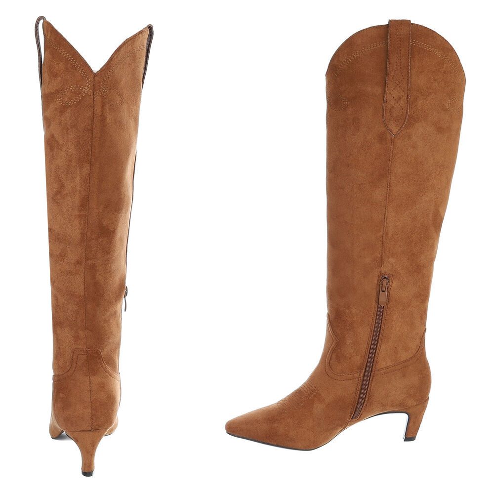 Ital-Design Elegante Stiefel aus hochwertigem Material mit Absatz Westernstiefel (90827591) Pfennig-/Stilettoabsatz Stiefel in Camel – Bild 5 von 5