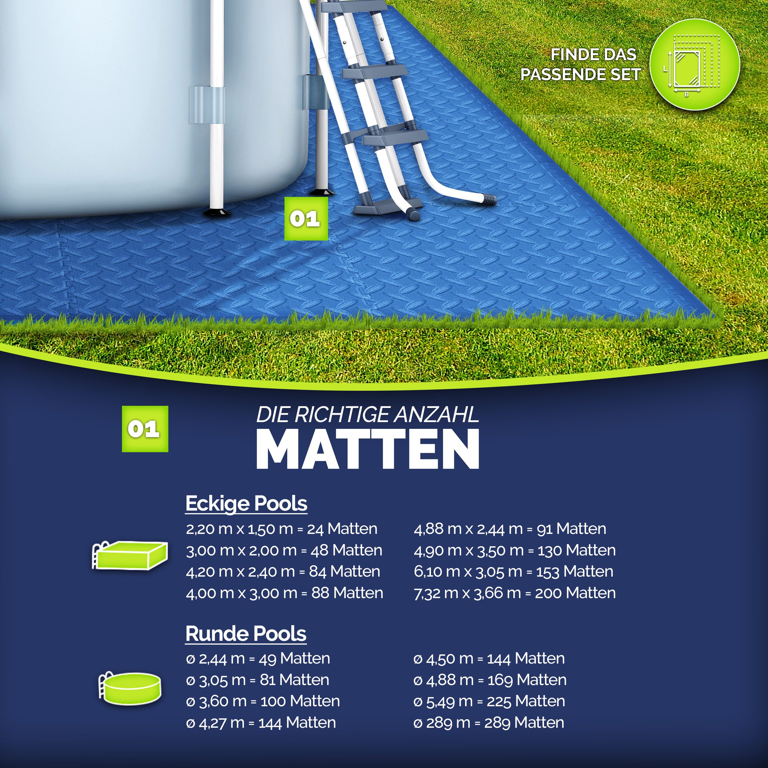 tillvex Pool-Bodenschutzfliese tillvex® Pool Bodenschutzmatte, Unterlegmatte für Pool & Planschbecke, Pool Bodenschutzmatte, Unterlegmatte für Pool & Planschbecken, Poolunterlage Bodenschutz Matten wärmeisolierend, Whirlpool Bodenfolie weich