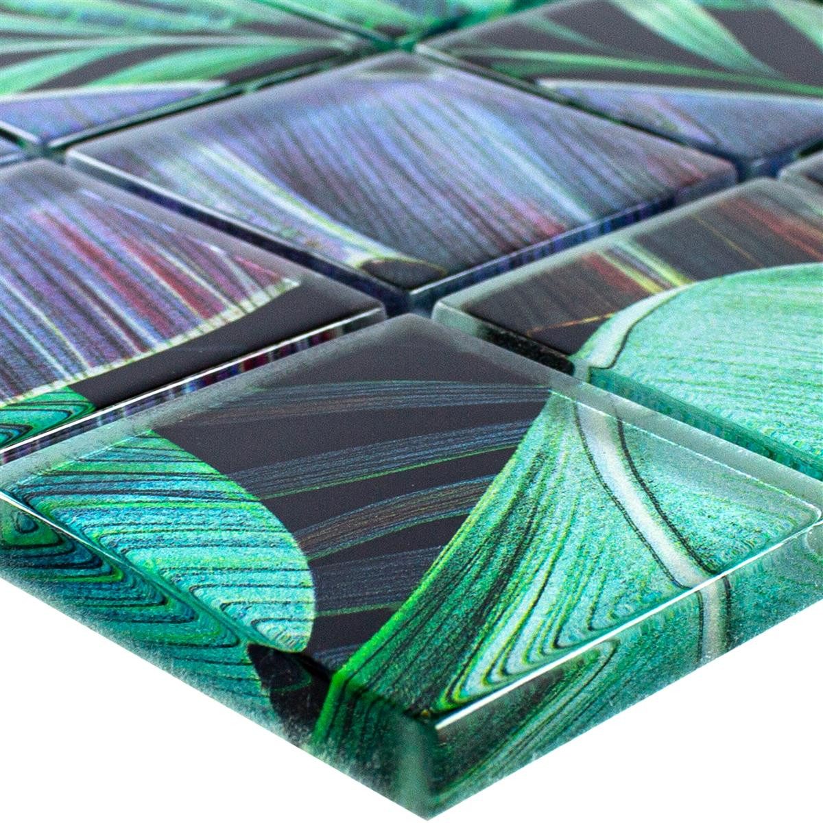 Mosafil Mosaikfliesen Glasmosaik Fliesen Pittsburg Blumen Optik, Glas 29.800x29.800, grün-lila, Verlegefertig auf ein Netz geklebt - Wasserfest