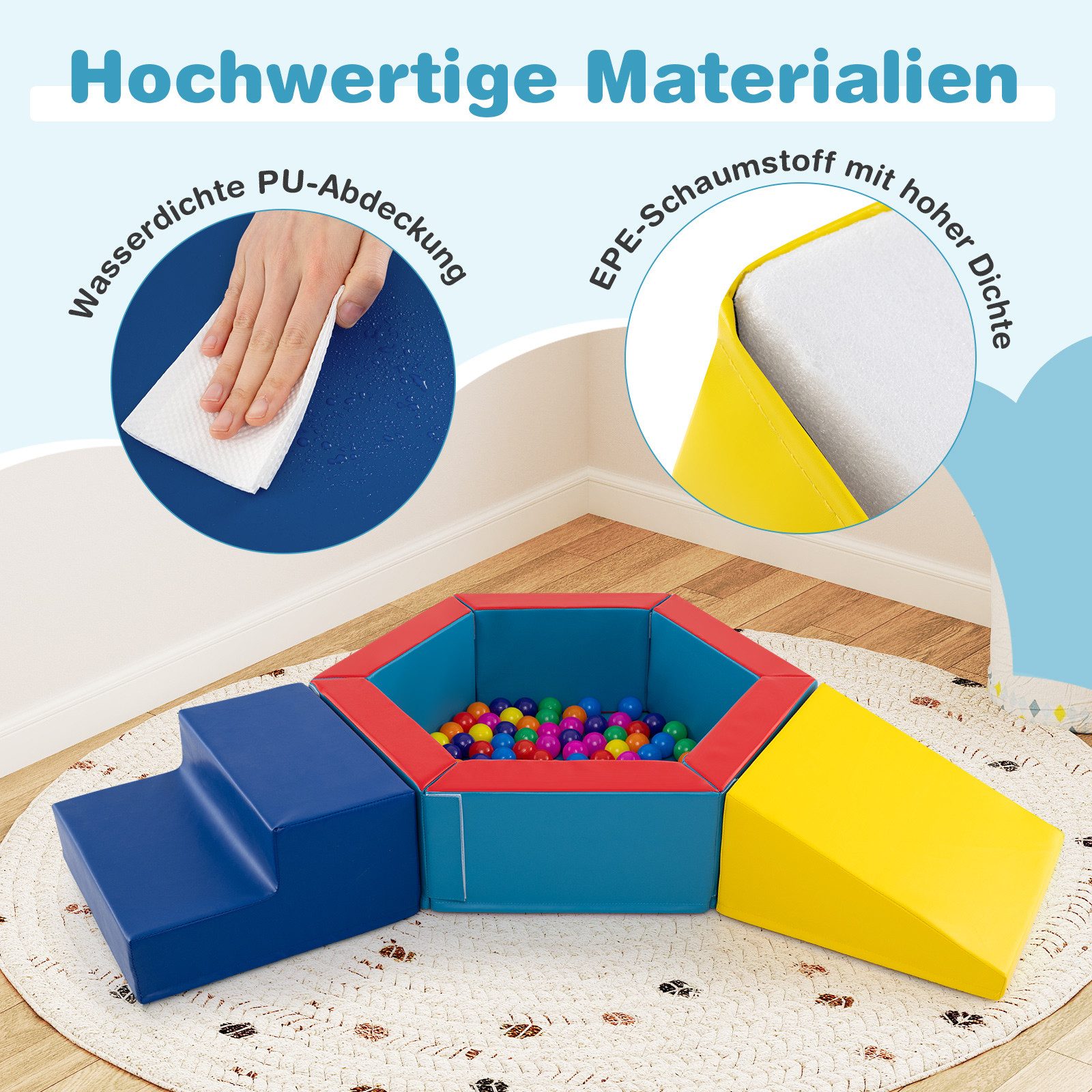 COSTWAY Spielbausteine, (3 St), Schaumstoff Bausteine mit 100 Ozeanbällen