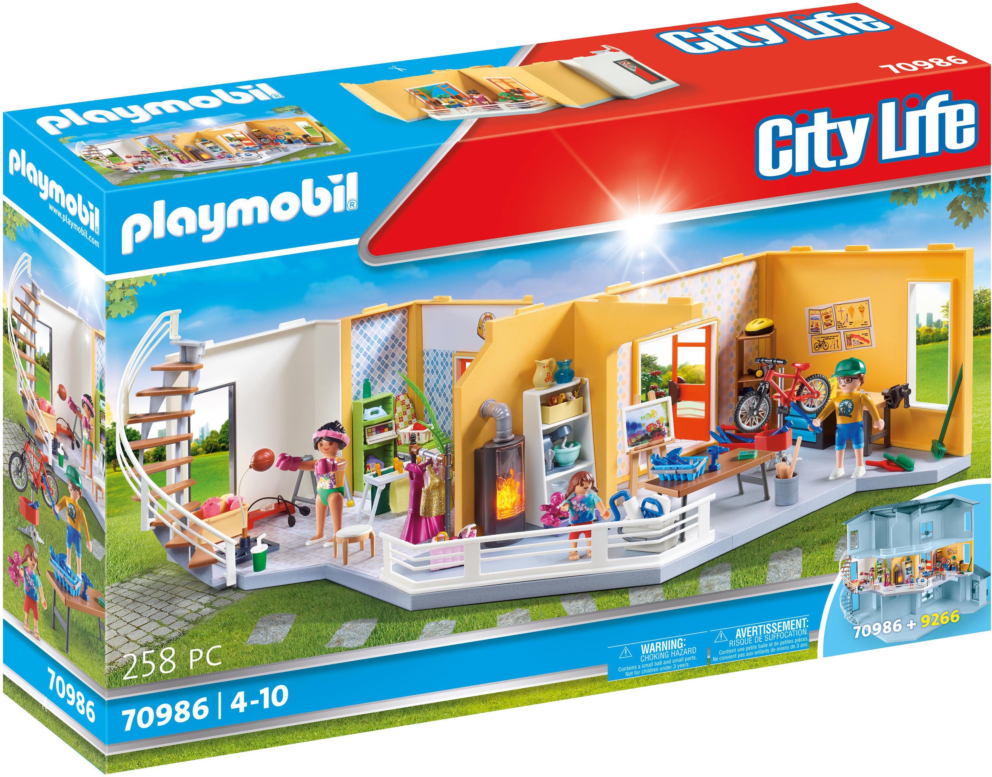 City (258 Etagenerweiterung in Germany Konstruktions-Spielset Life, St), Made mit (70986), Wohnhaus Playmobil® Licht,