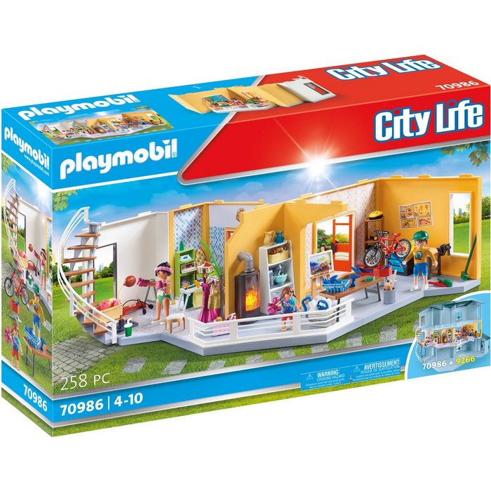 Playmobil® Konstruktions-Spielset Etagenerweiterung Wohnhaus (70986) City Life (258 St) mit Licht Made in Germany