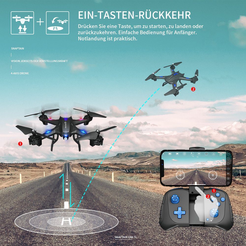 RC für Anfänger) Drohne Drohne (1080p, SNAPTAIN Quadrocopter,RC S5C Schwarz HD 1080P,WiFi