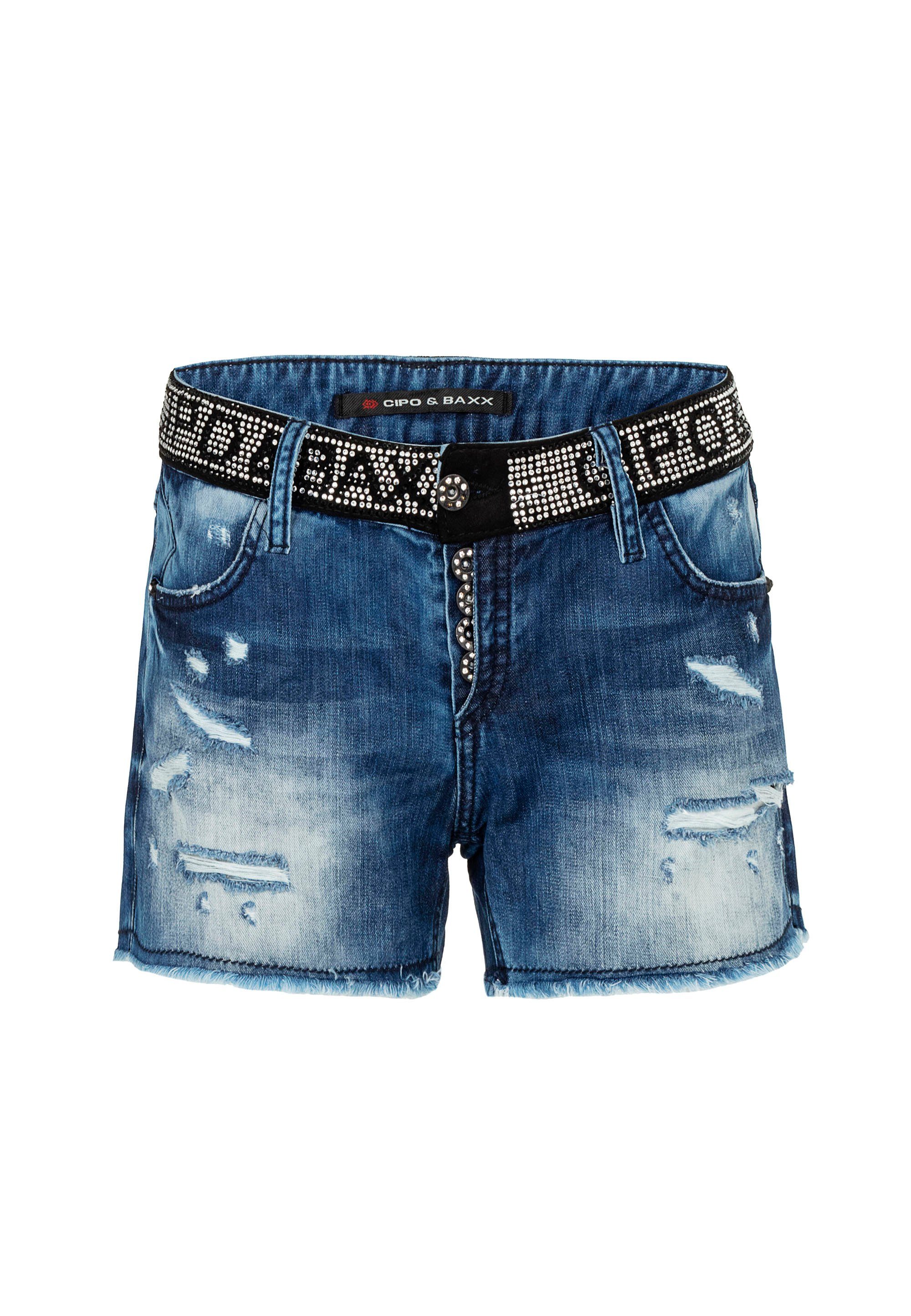 Shorts mit Cipo Baxx & Pailletten-Bund
