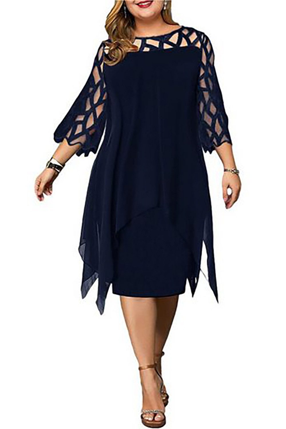 BlauWave Cocktailkleid Damen Übergröße Abendkleid mit Chiffon (1-tlg) elegant Abschlussball Abend Partykleid
