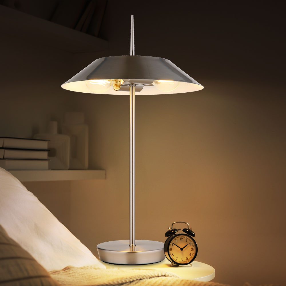 GLOBO LIGHTING LED Tischleuchte, Leuchtmittel inklusive, Warmweiß, Tischlampe Nachttischleuchte Schreibtischlampe nickel matt LED H 52 cm