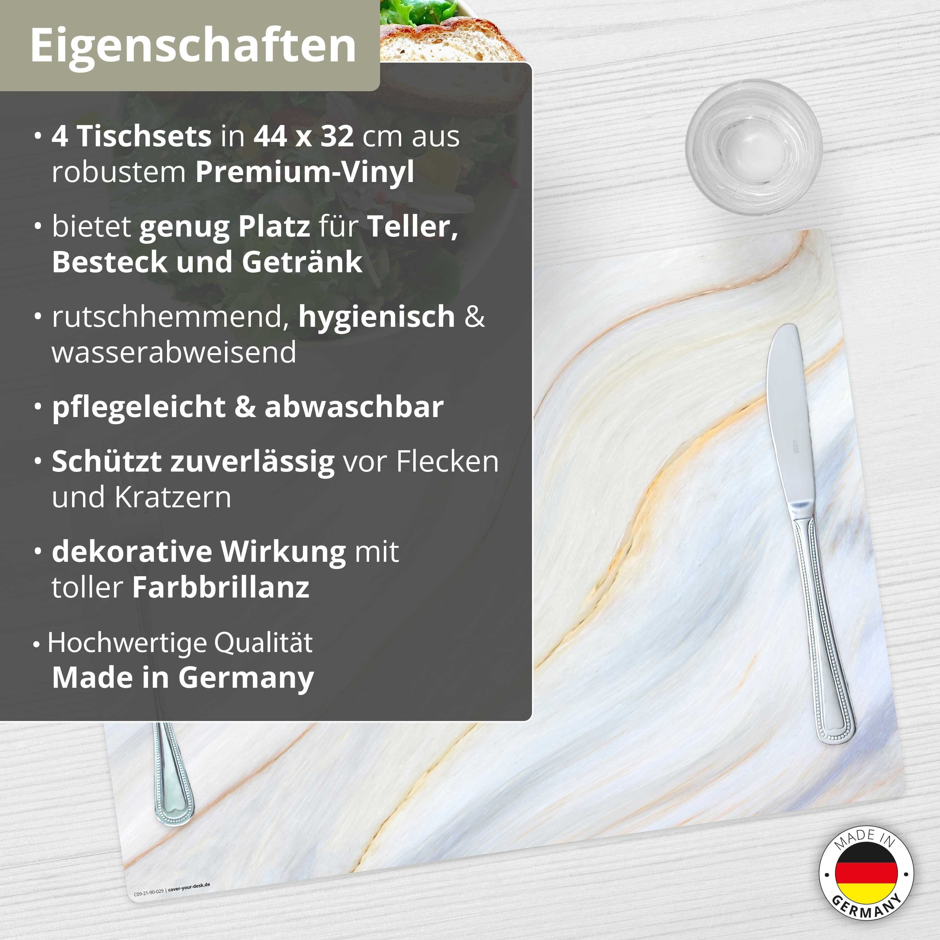 erstklassigem Platzset - Tischunterlage Made 4-St., BPA-frei), (aus Design), zeitlosem abwaschbar cover-your-desk.de, rutschfeste Vinyl (Kunststoff in - in Platzset, Cremefarbener Germany Tischset, Marmor,