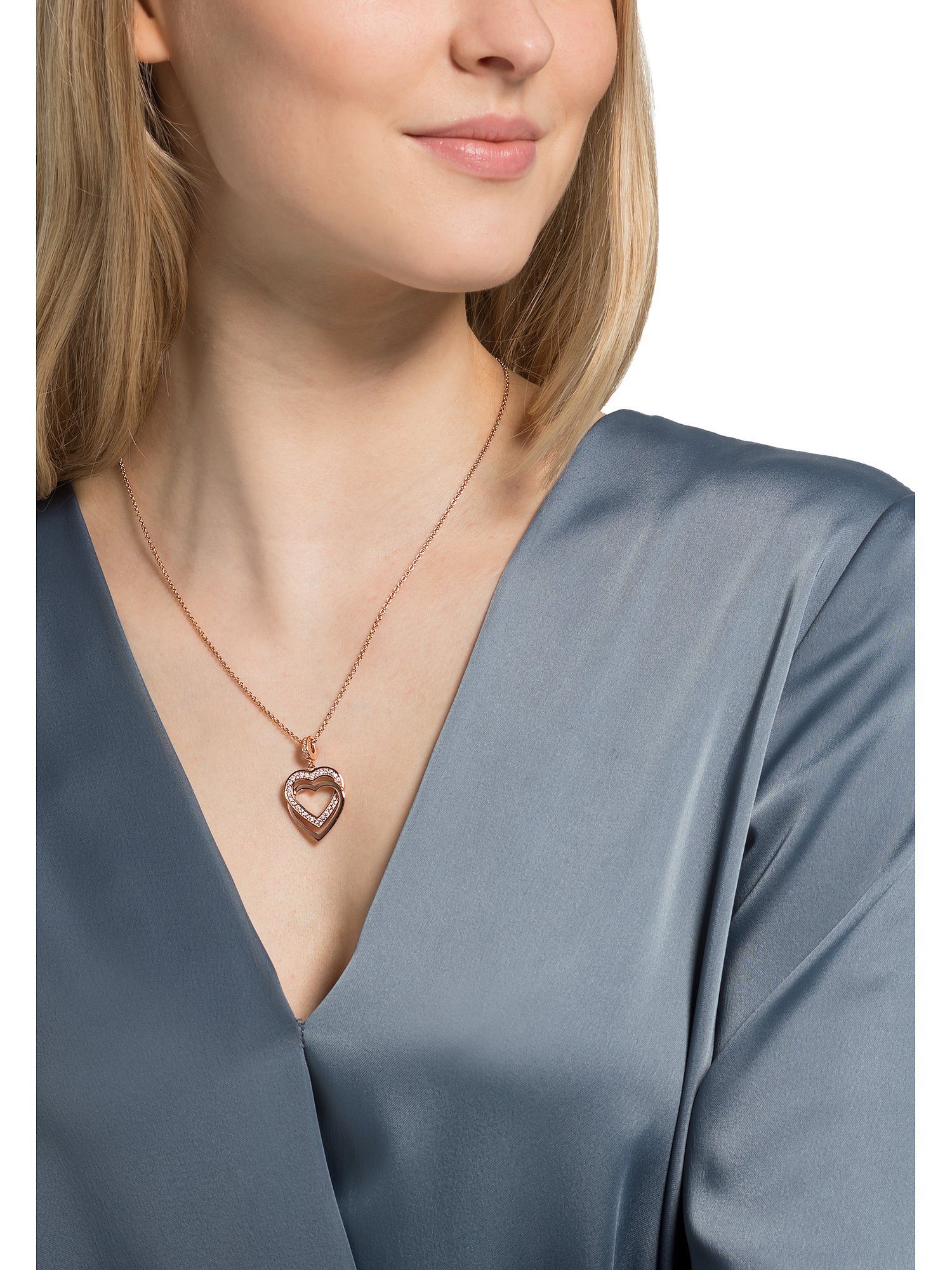 JETTE Silberkette JETTE Damen-Kette 925er Silber 39 Zirkonia Herz, SWING HEART