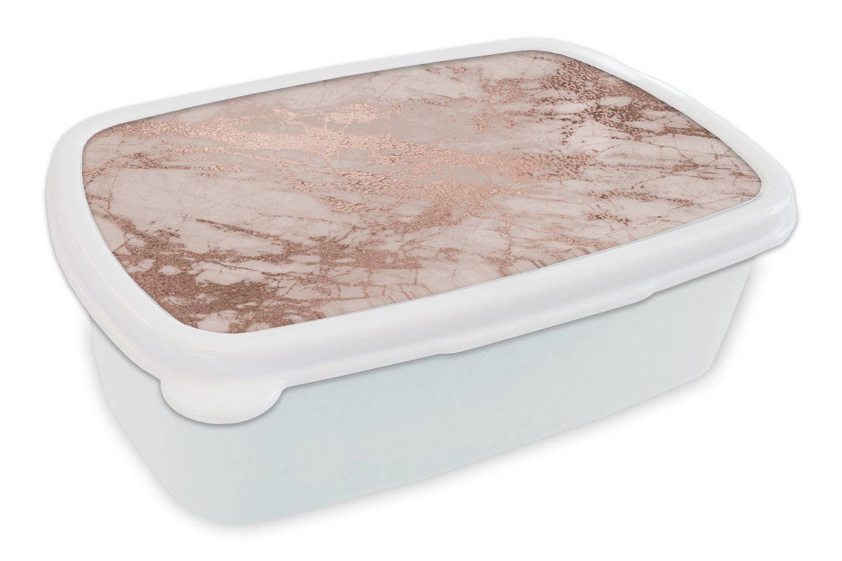 MuchoWow Lunchbox Marmor - Rosa - Luxus - Marmoroptik - Glitzer - Design, Kunststoff, (2-tlg), Brotbox für Kinder und Erwachsene, Brotdose, für Jungs und Mädchen weiß