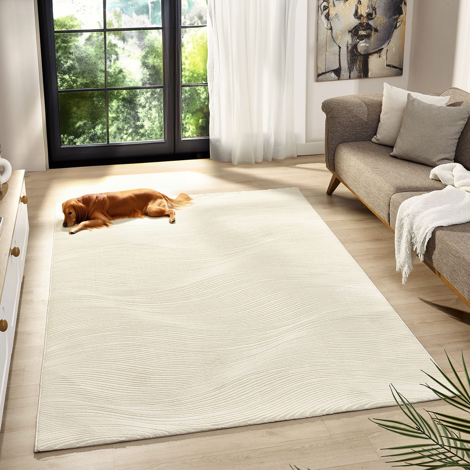 Vimoda Designteppich Leonie, Einzigartige und eindeutige 3D Wellen, Höhe: 12 mm, Teppich Wohnzimmer, Boho Motiv, Schlafzimmer, Qualitativ Hochwertig