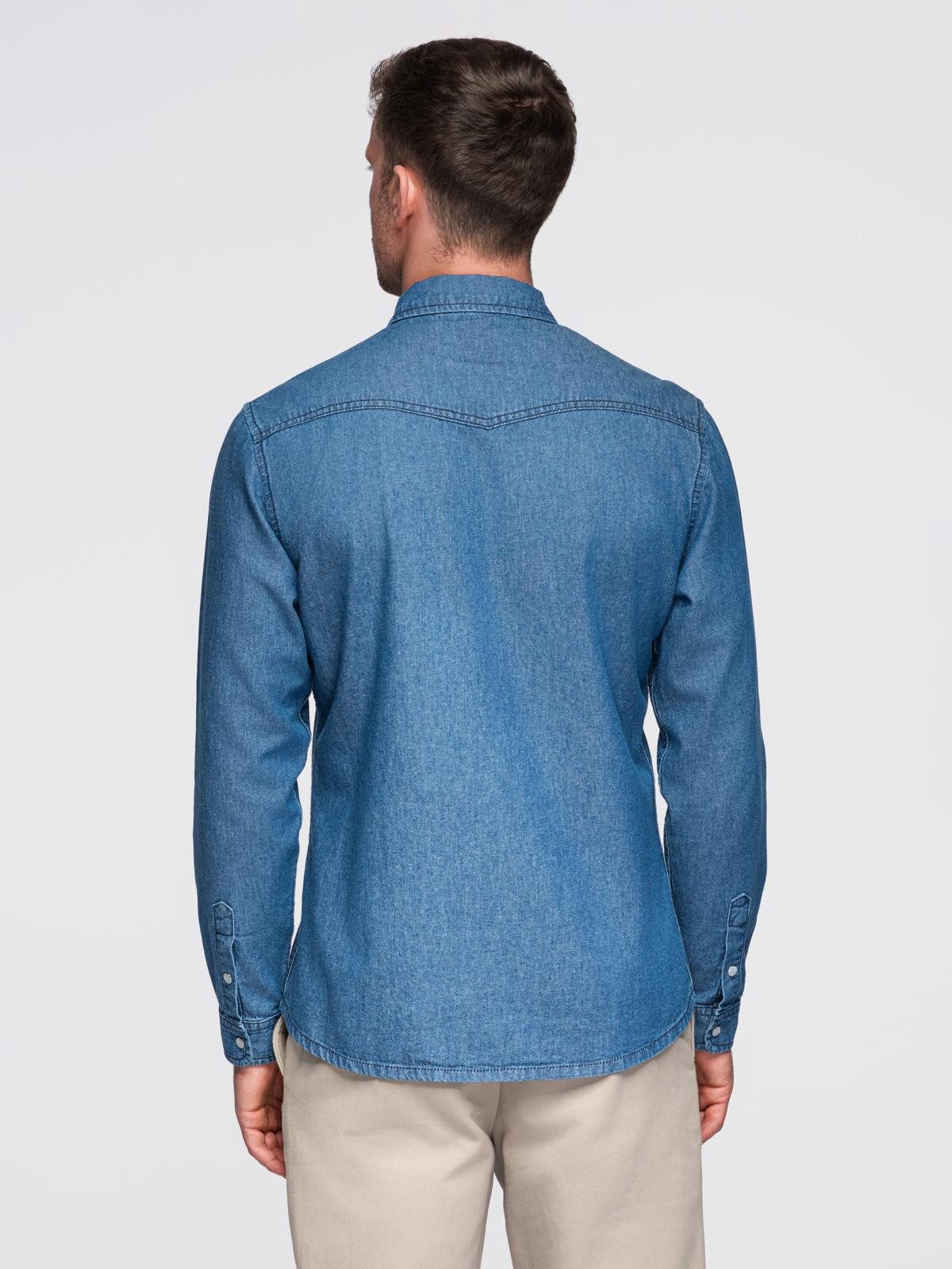 OMBRE Langarmhemd Jeanshemd mit Druckknöpfen und Brusttaschen