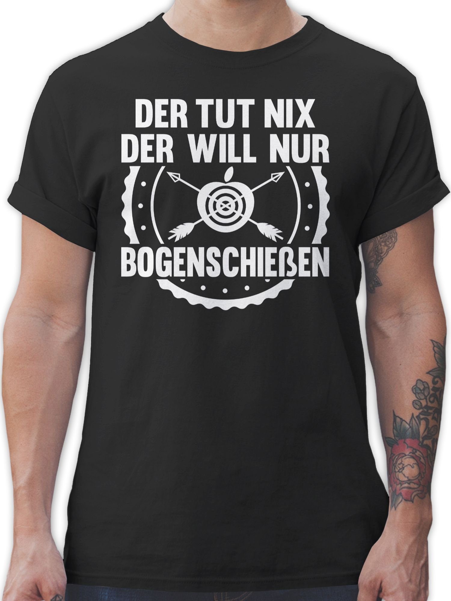 Shirtracer T-Shirt Der tut nix der will nur Bogenschießen Sprüche Statement mit Spruch 1 Schwarz