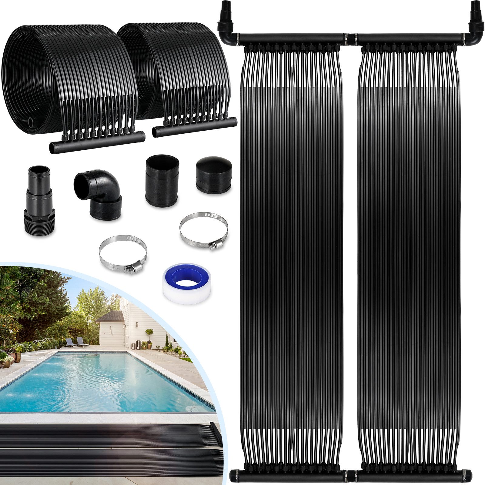 TLGREEN Pool-Solarkollektor Solarkollektor Poolheizung, (300x75cm Solarheizung Pool, Solarmatte Heizmatte, UV-beständig Erweiterbar für Pool bis 12000L), poolheizung solar