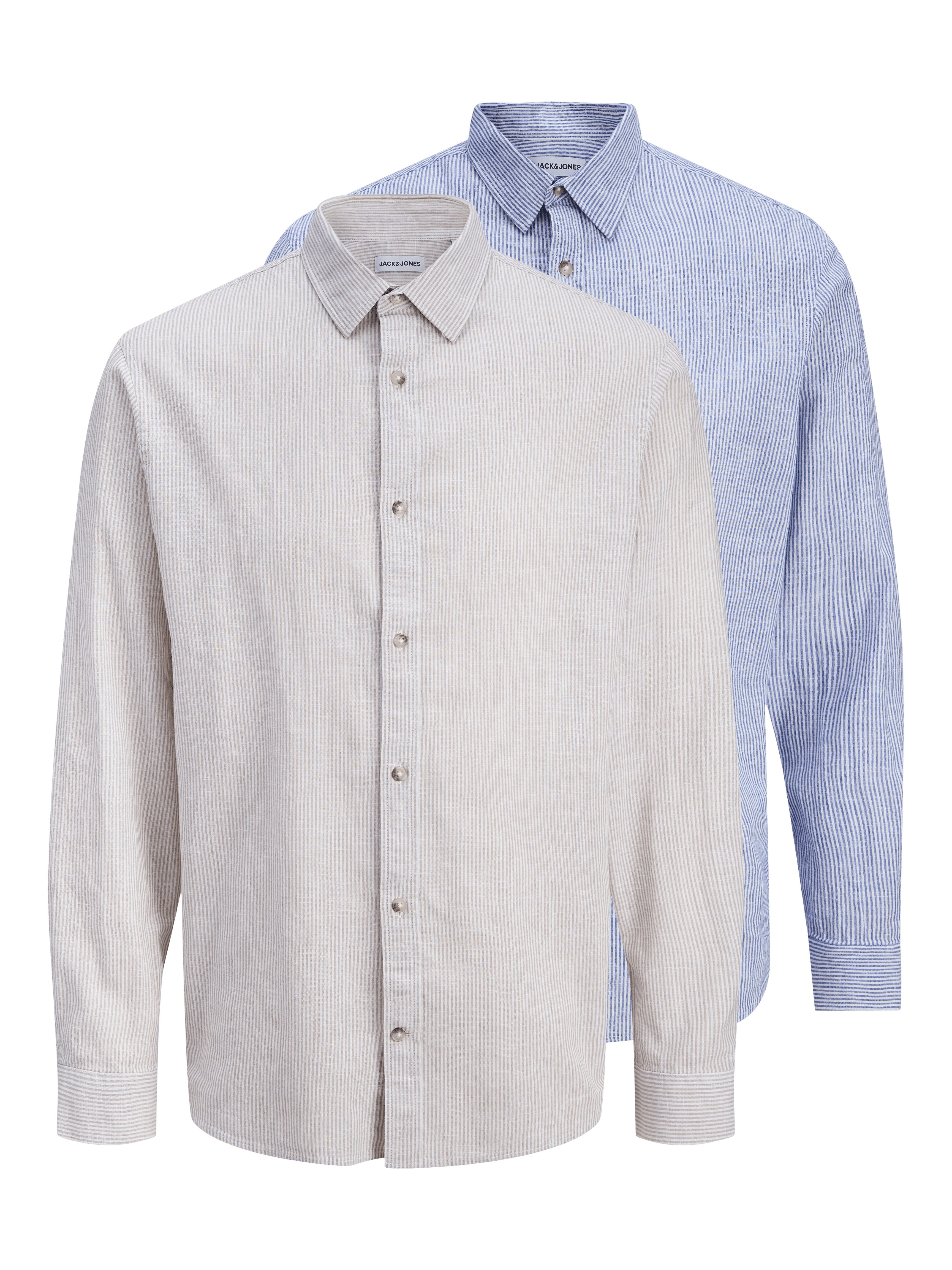 Jack & Jones Langarmhemd JJESUMMER LINEN BLEND SHIRT L/S SN 2PKMP (Packung, 2-tlg)