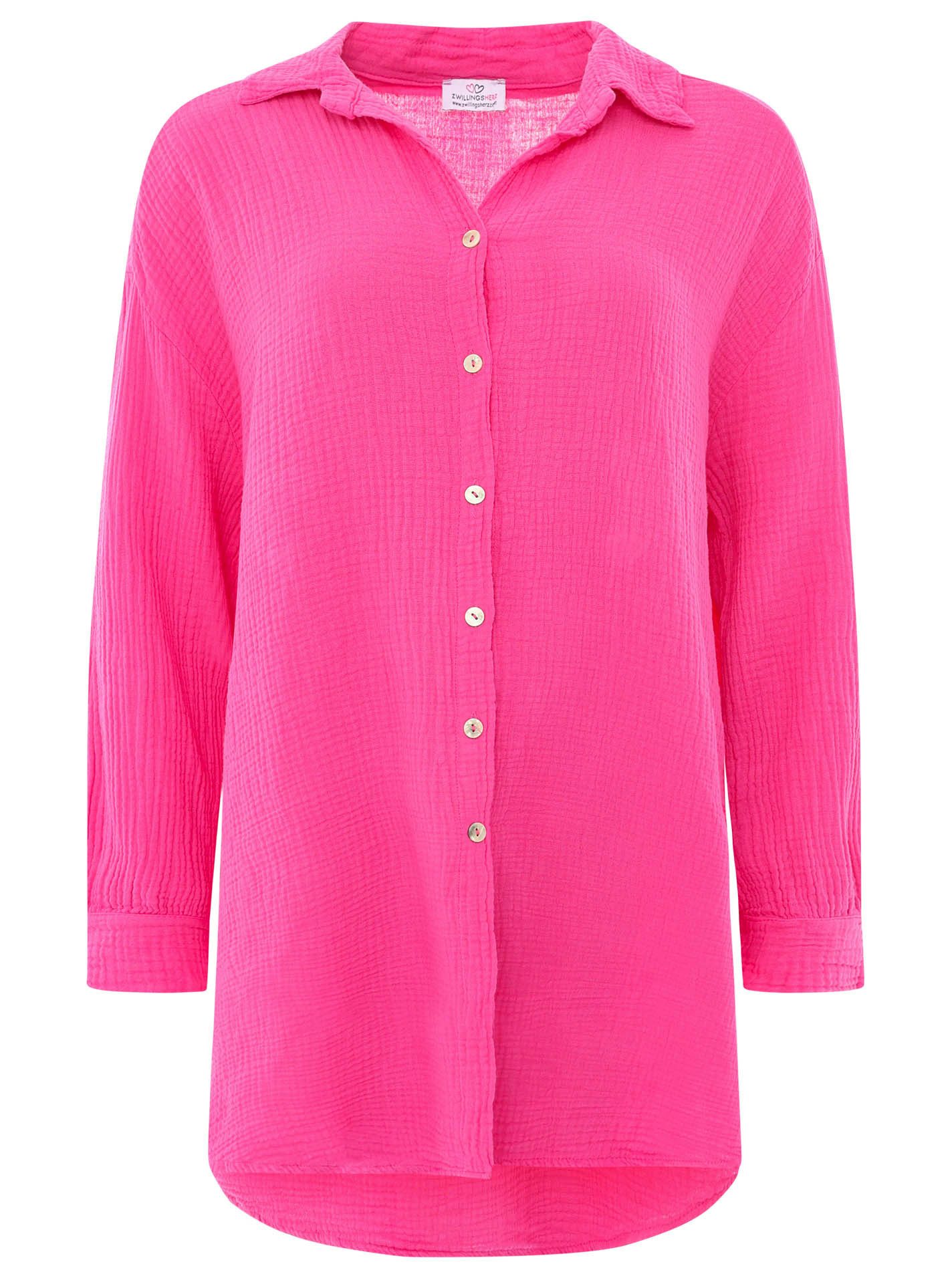 Zwillingsherz Klassische Bluse Musselin Baumwoll Bluse mit Knopfleiste