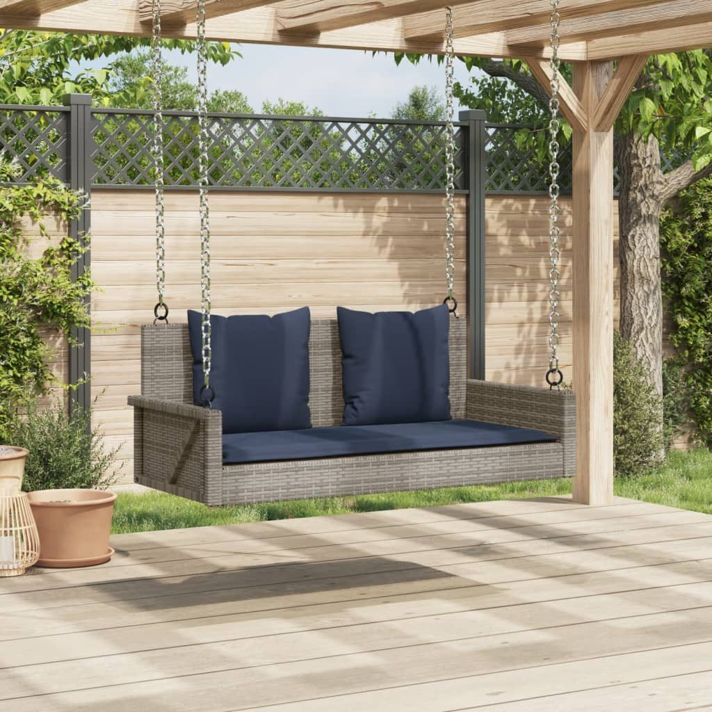 vidaXL Gartenbank Schaukelbank mit Kissen Grau 119x56x48 cm Poly Rattan