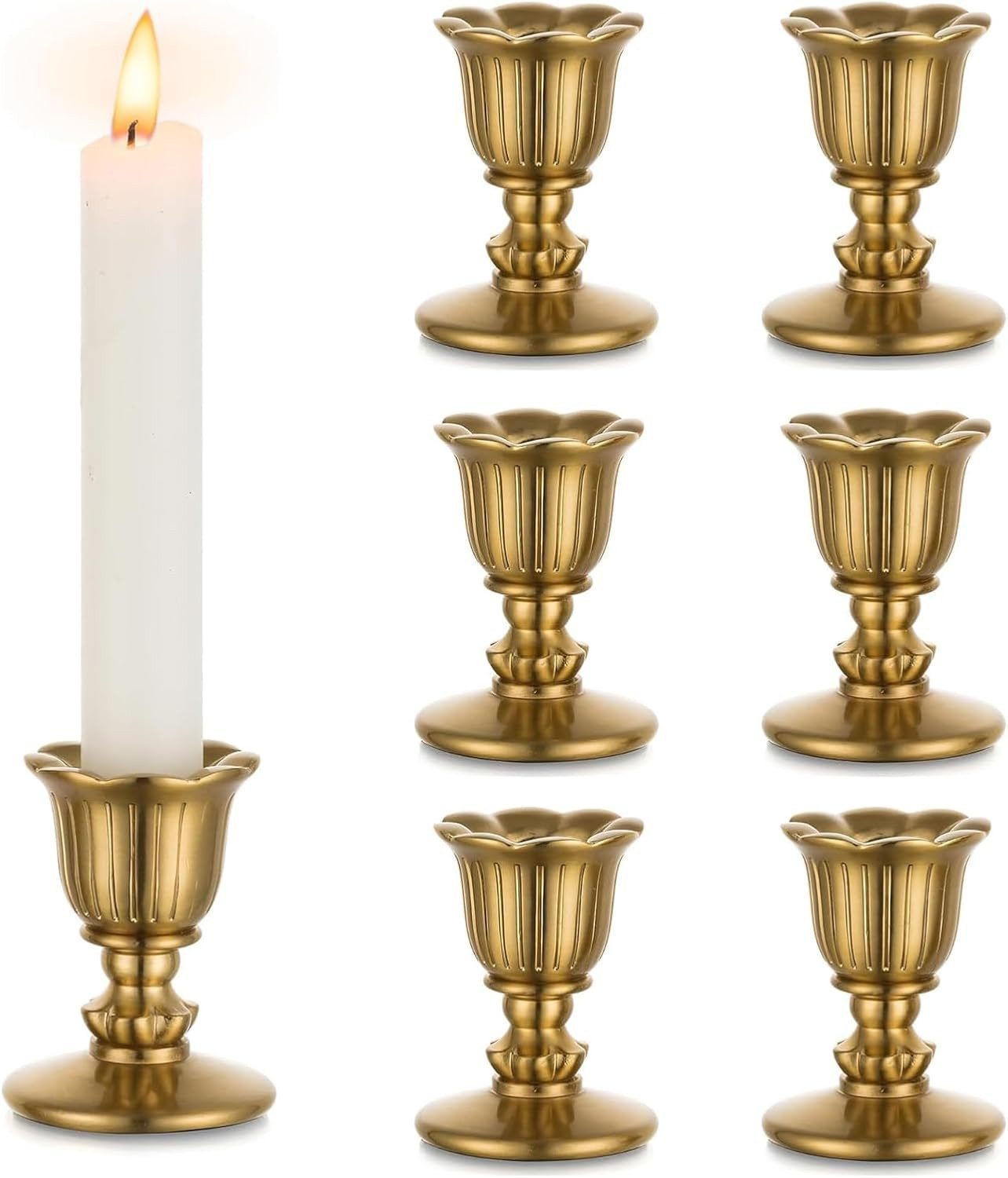 FELIXLEO Kerzenständer 6er Set Stabkerzenhalter Gold Vintage Kerzenständer für Tischdeko (1 St)