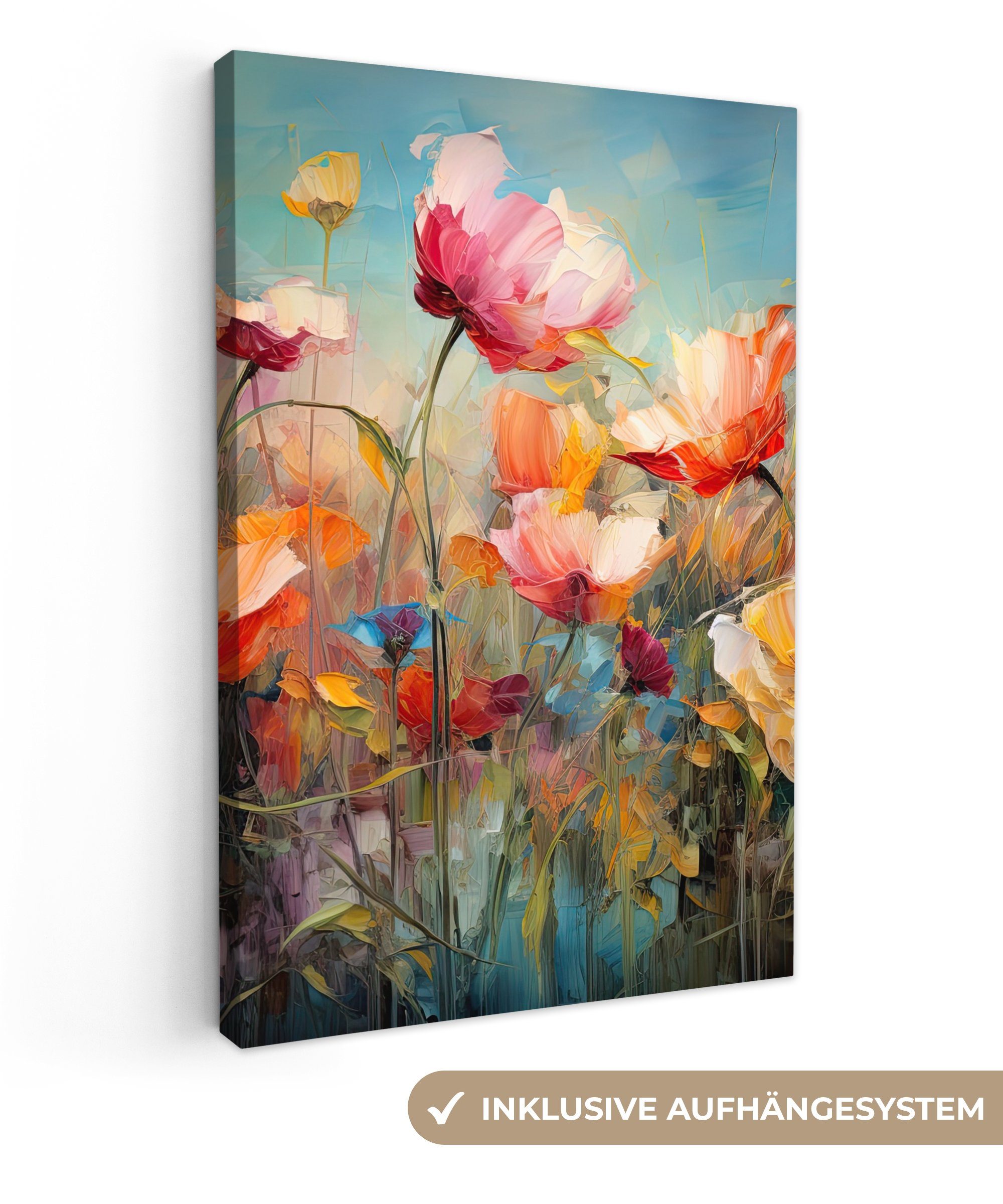 OneMillionCanvasses® Leinwandbild Blumen - Aquarell - Kunst - Botanisch - Natur, (1 St), Wandbild für alle Wohnbereiche, Gemälde, XXL, großes, 80x120 cm