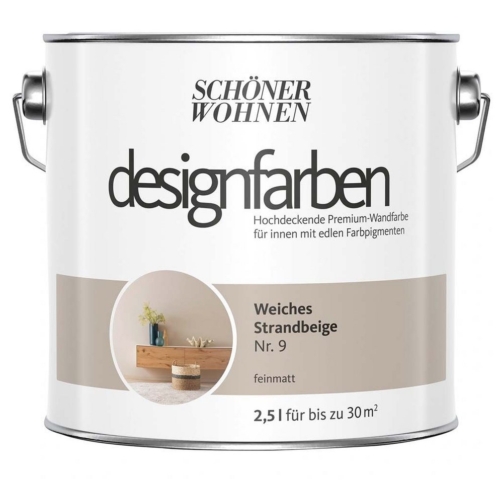 SCHÖNER WOHNEN FARBE Wandfarbe Schöner Wohnen Designfarben 2,5 Ltr. Weiches Strandbeige Nr. 9