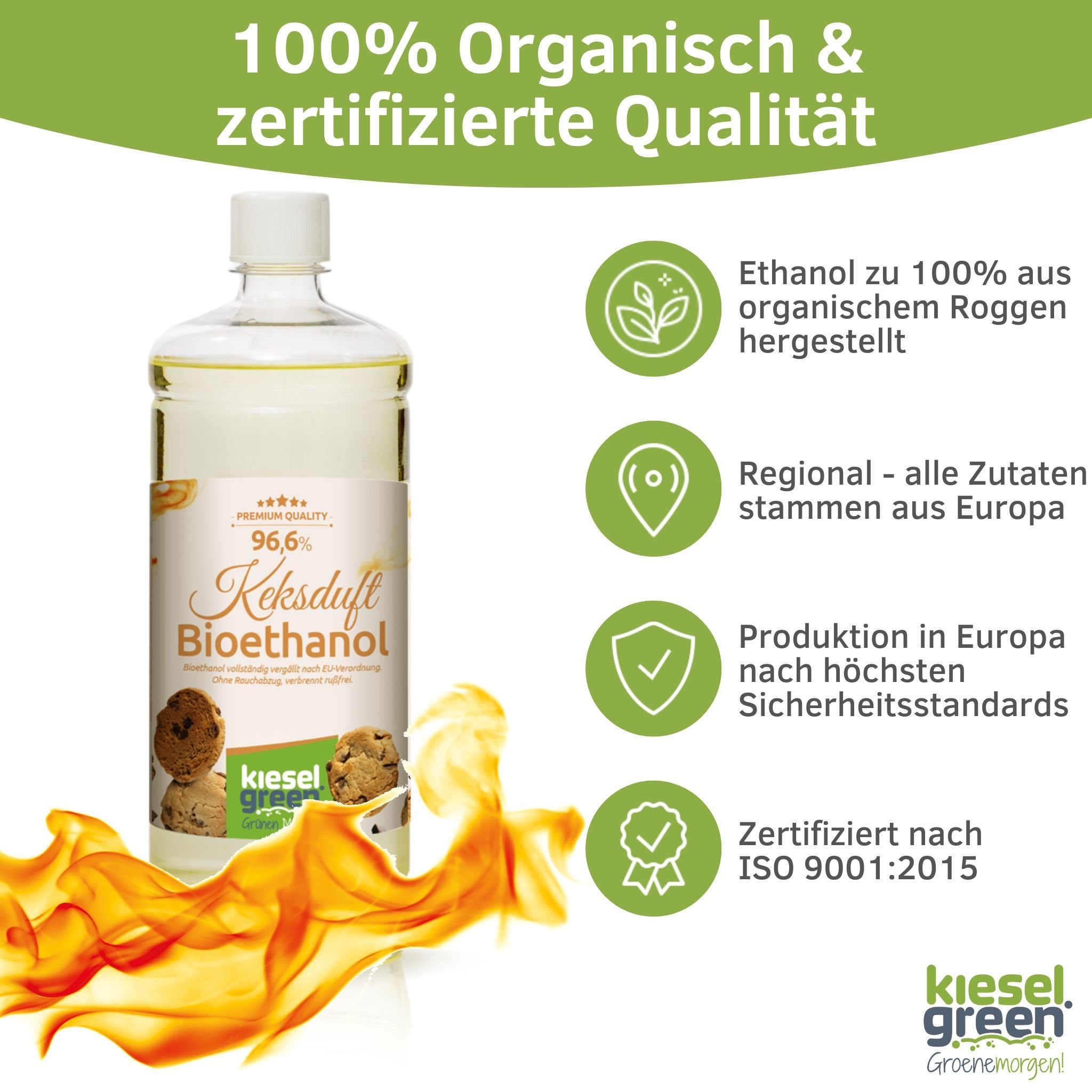 für KieselGreen KieselGreen 1 Bioethanol mit Bioethanol Cookies Ethanol-Kamin Liter Flasche Duft