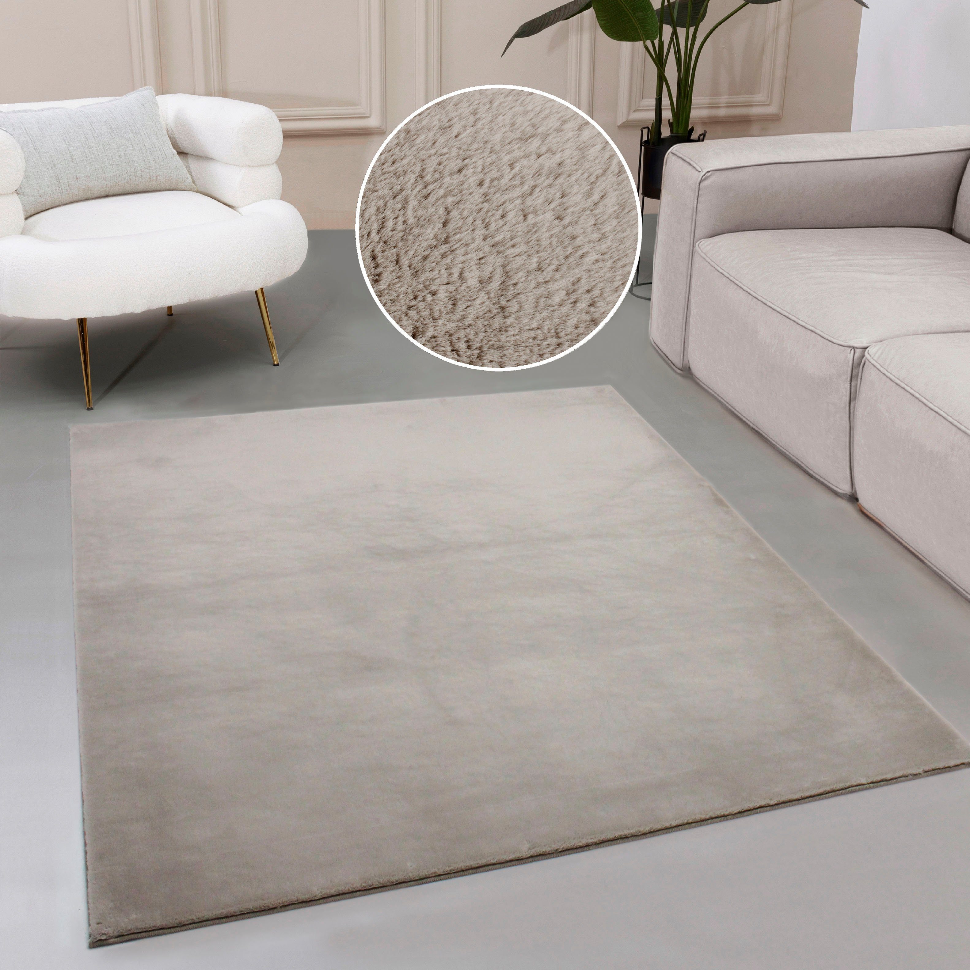 OTTO home Fellteppich Balu, Kunstfellteppich, Modern, Langflor Teppich, rechteckig, Höhe: 20 mm, Kaninchenfell-Haptik, kuschelig, weich, Wohnzimmer, Schlafzimmer
