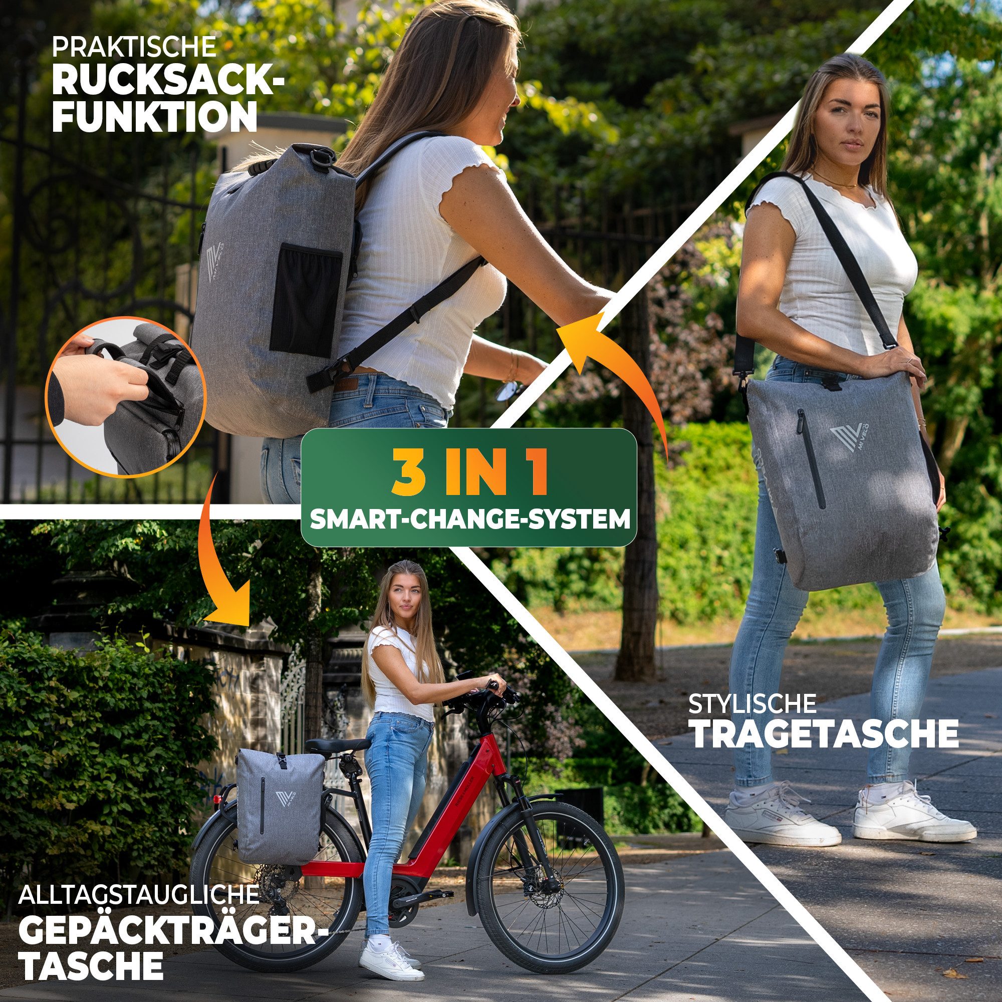 MIVELO Fahrradtasche 3in1 Gepäckträgertasche, Rucksack für Fahrrad Gepäckträger wasserdicht, 20L Volumen