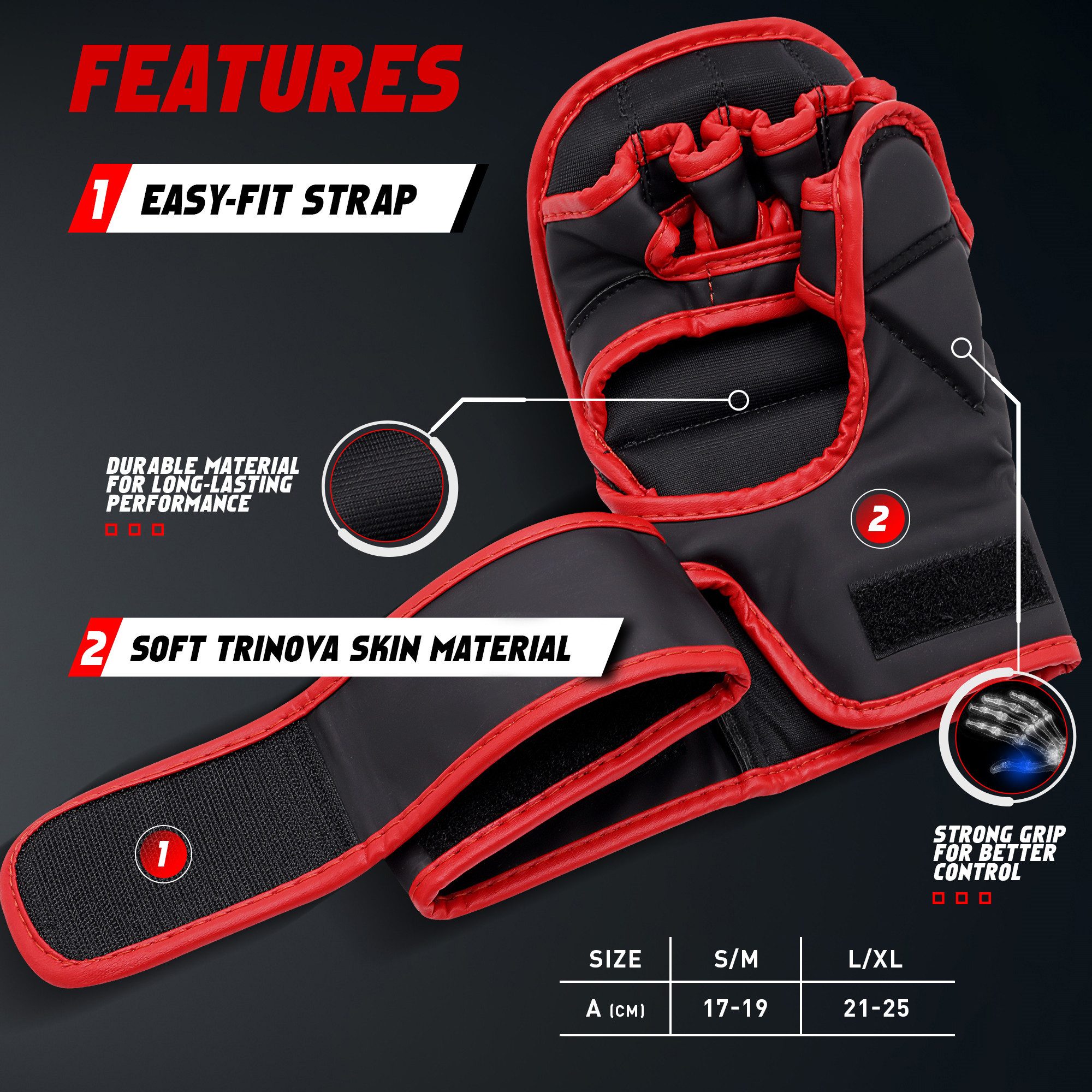 JAG GEARS Boxhandschuhe MMA-Sparringhandschuhe Grappling-Handschuhe Boxtraining und Kampfsport (Set, 1x pair), Open-Palm Design mit High-Density Polsterung & Knöchelschutz