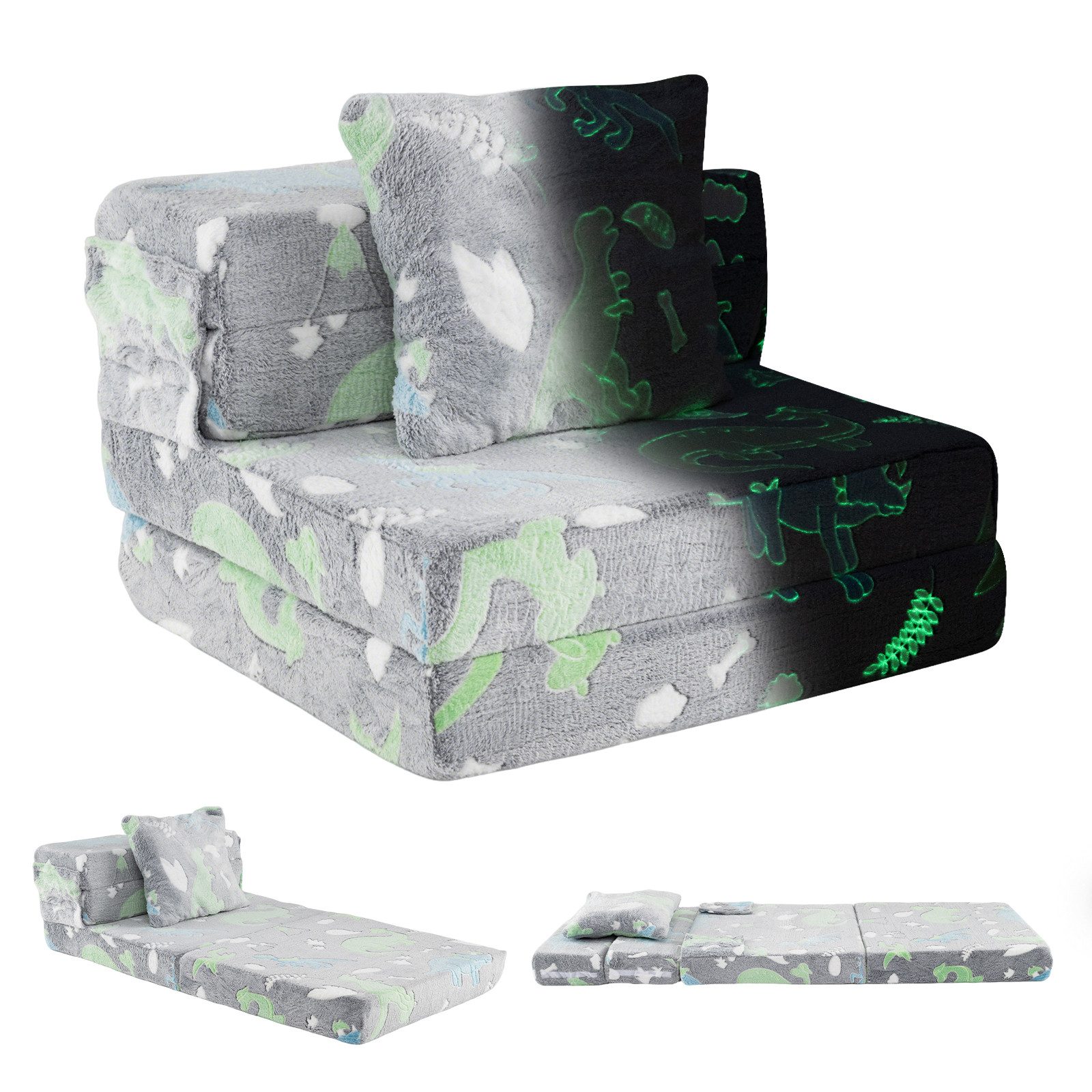 COSTWAY Kindersofa, 3-in-1 Klappsofa-Bett mit abnehmbaren Bezügen, Kissen günstig online kaufen