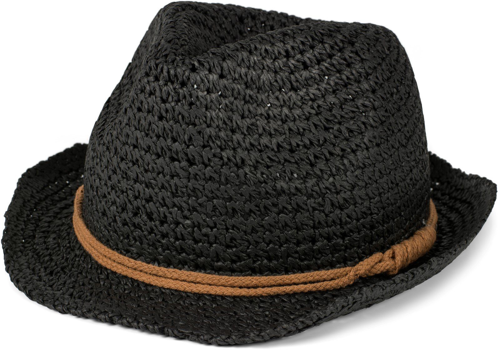 Häkeloptik Sonnenhut in styleBREAKER mit Zierband Sonnenhut Trilby Schwarz-Braun (1-St)