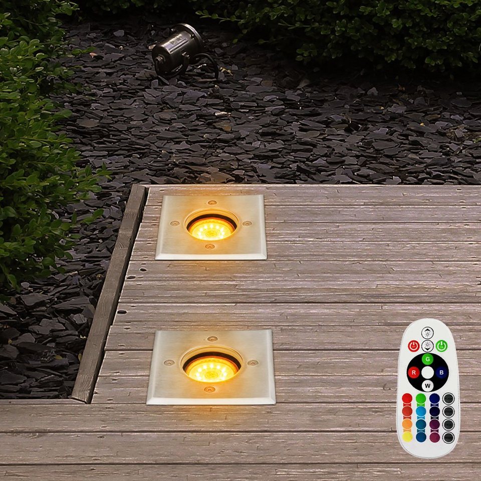 etc-shop LED Einbaustrahler, Leuchtmittel inklusive, Warmweiß, Farbwechsel,  2er Set LED Boden Einbau Strahler RGB Fernbedienung Außen Spot