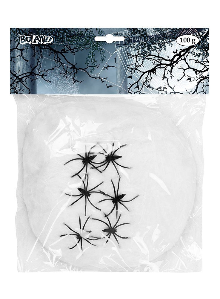 Boland Hängedekoration Weiße Spinnweben 100 g, Ergiebiges Spinnennetz mit kleinen Dekospinnen