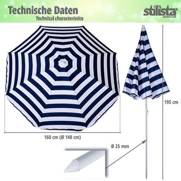 STILISTA Sonnenschirm Strandschirm Balkonschirm Terrassenschirm Schirm, Ø 140 cm, UV 30+, Erdspieß, Neigungswinkel, inklusive Schutzhülle