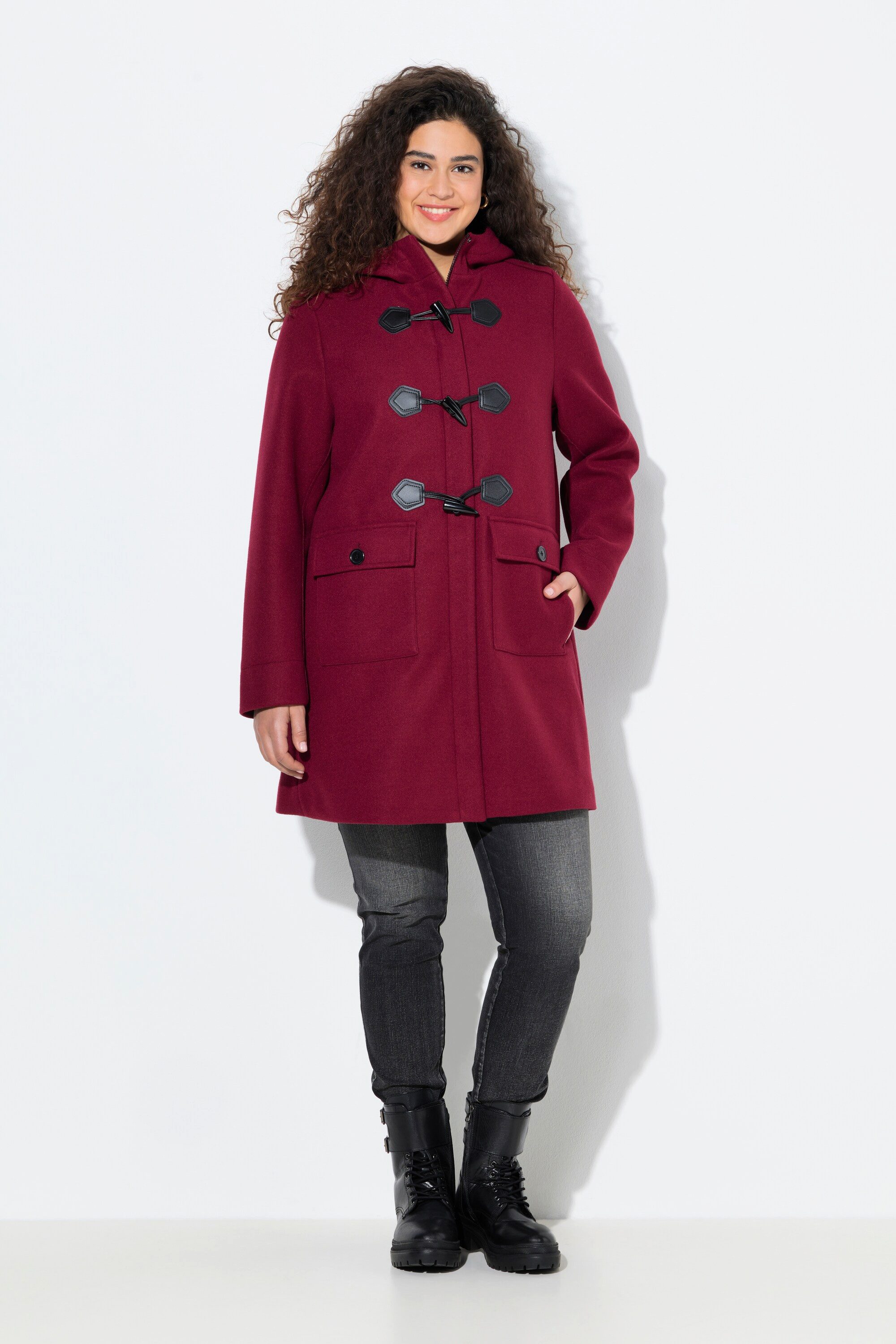 Ulla Popken Wintermantel Dufflecoat A-Linie Wolloptik günstig online kaufen