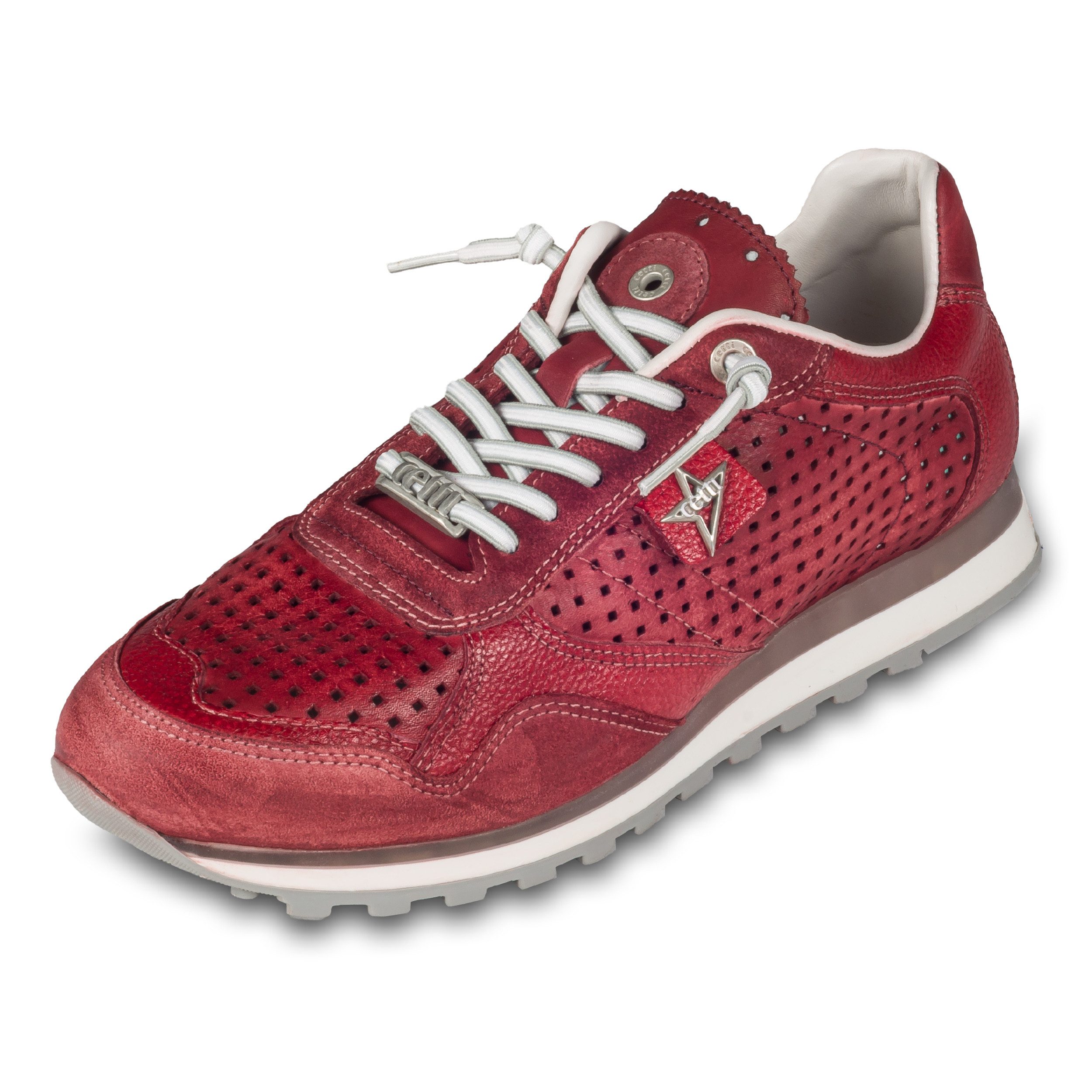 Cetti Herren Sneaker C848, rot, Leder perforiert (used tin burdeos) Sneaker Gefertigt in Spanien