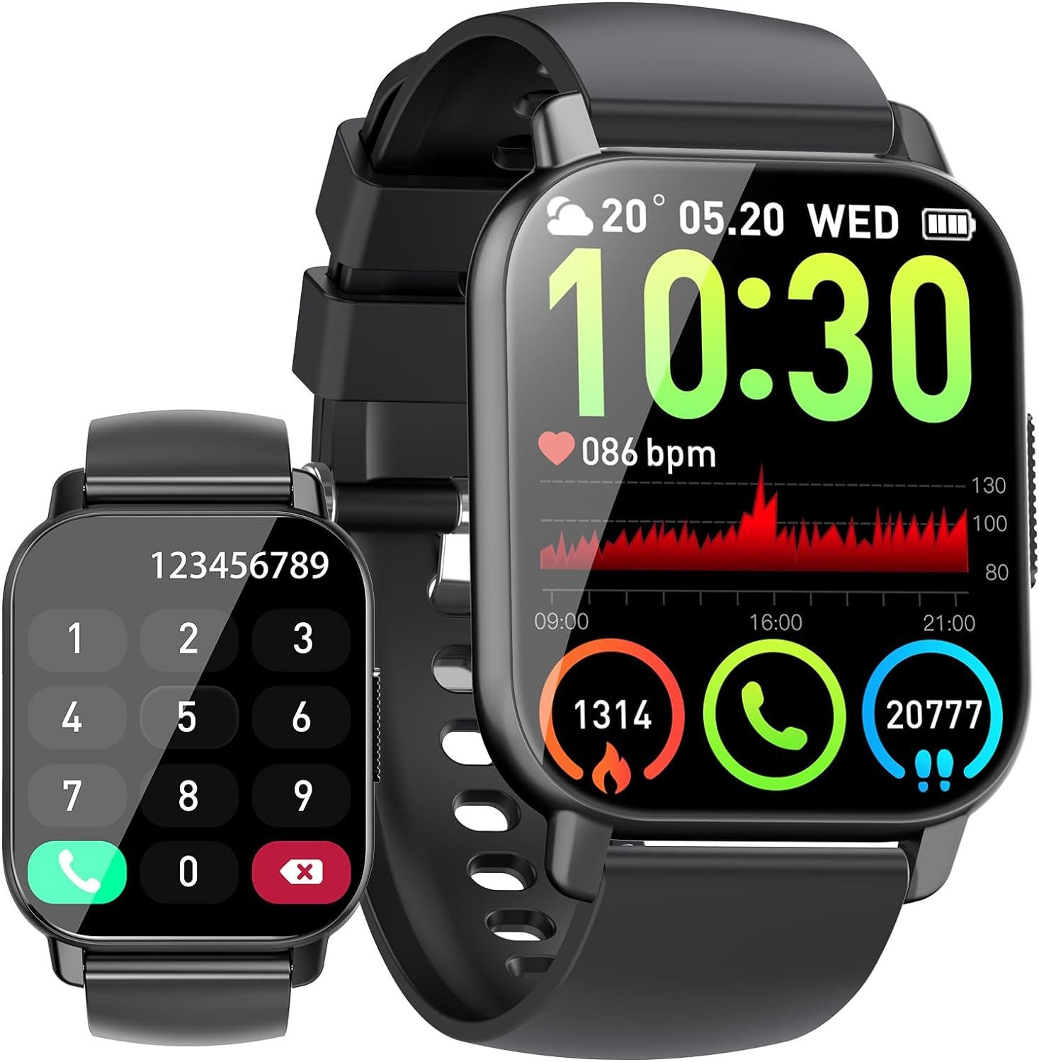 Csasan Damen%27s und Herren%27s IP68 Wasserdicht Fitness-Tracker Smartwatch (1,85 Zoll, Android/iOS), mit Puls-Schlaf-Monitor Schrittzähler Bluetooth Anrufe, 112+Sportmodi