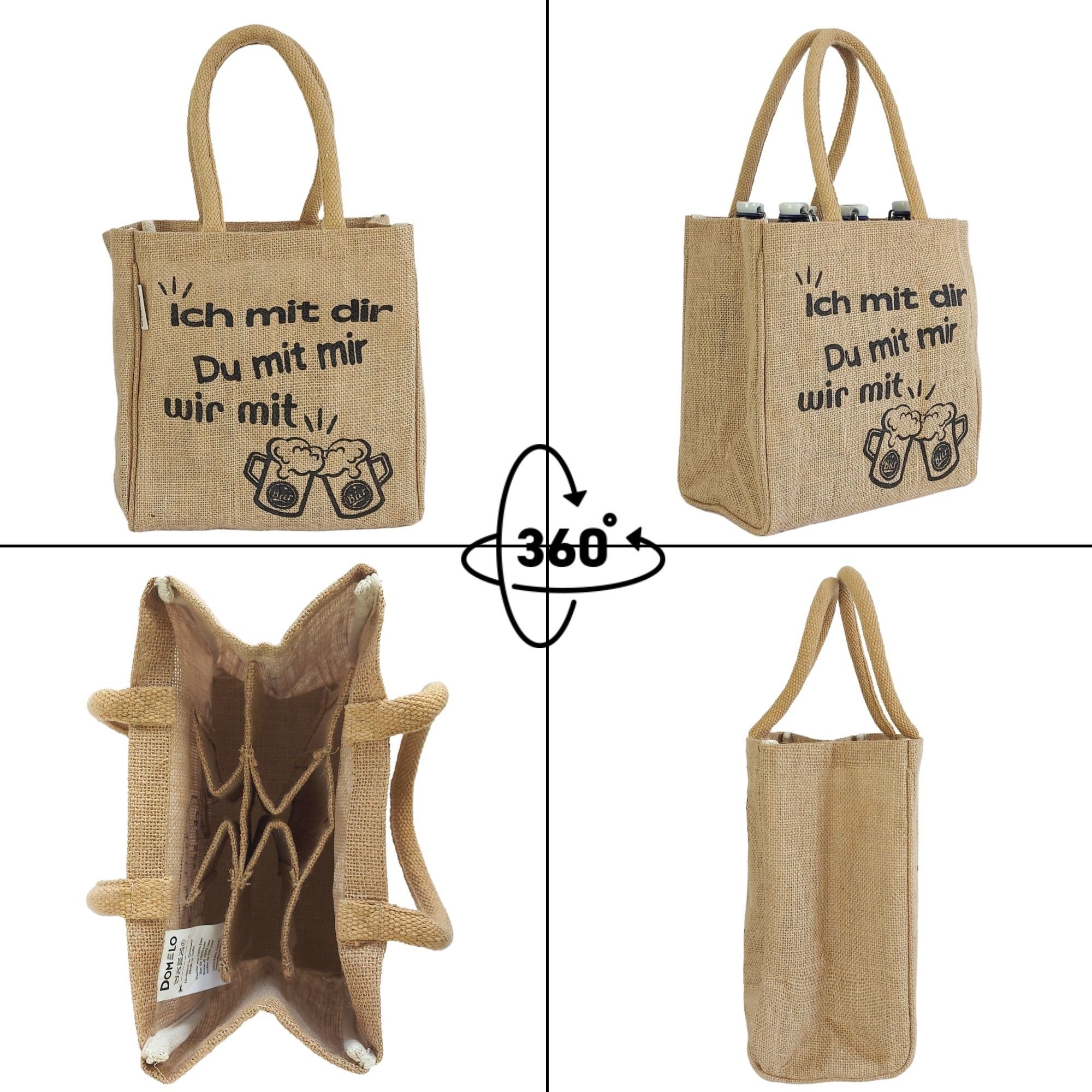 Bierträger Aufdruck Geschenke Jute Flaschentasche mit für Flaschenkorb Ich Männer, Vegan Flaschenkorb Domelo dir Lustiger