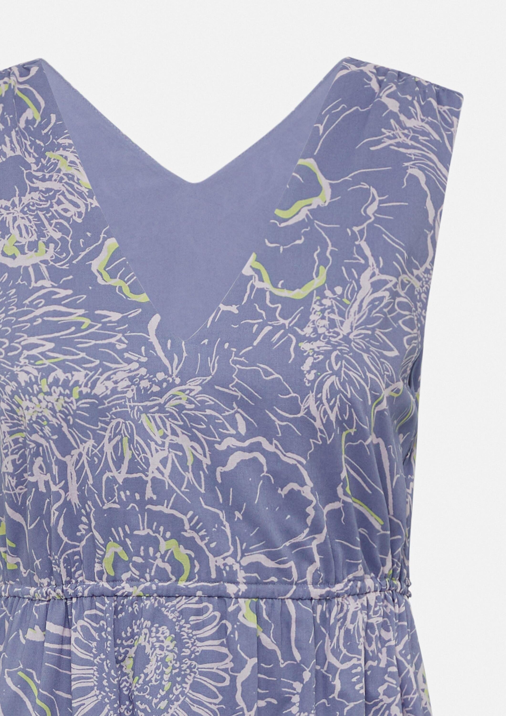 comma Maxikleid Kleid Gemustertes Maxikleid mit V-Ausschnitt und Tunnelzug