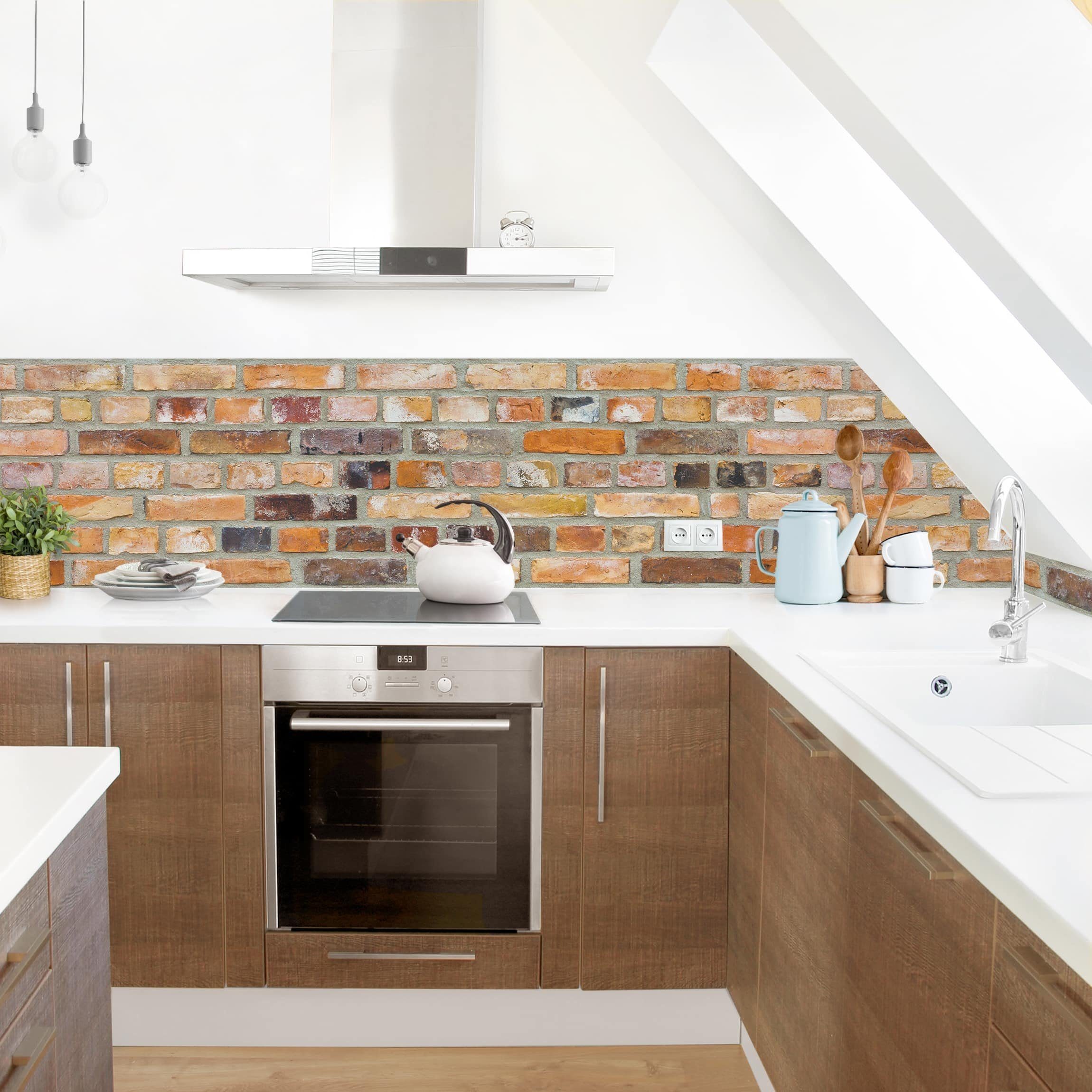 Bilderdepot24 Küchenrückwand rot dekor 3D-Optik Muster Steinoptik Landhaus günstig online kaufen