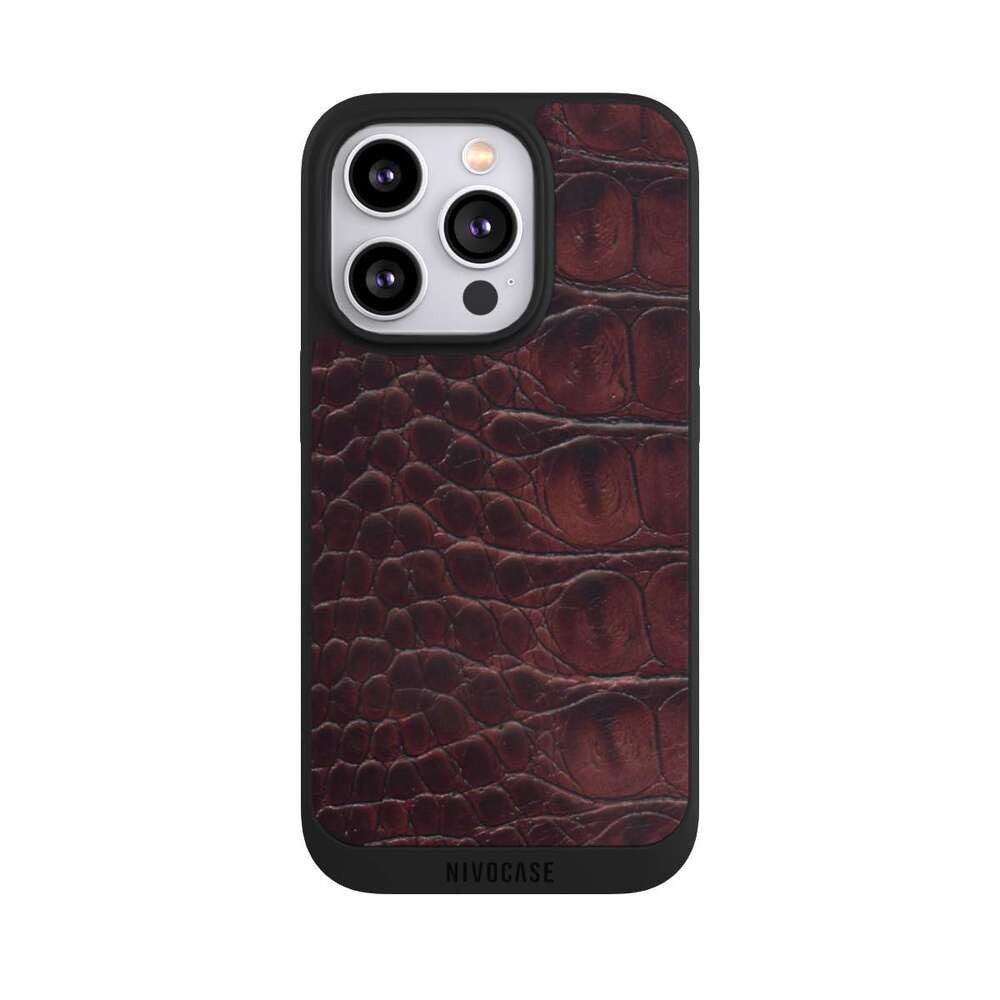 NIVOCASE Handyhülle Krokodil Leder Animalprint Croco dark brown, Apple iPhone 14 Pro Handyhülle Hülle NIVOpure Case Schwarz