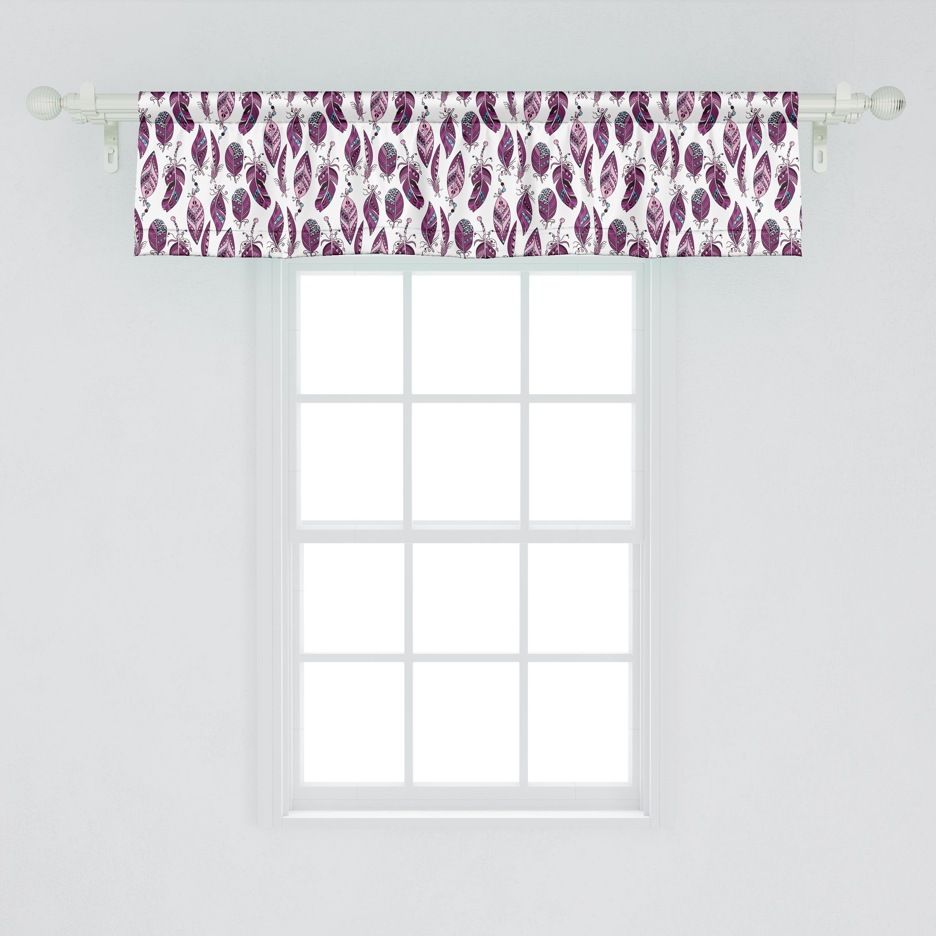 Scheibengardine Vorhang Motive Küche Schlafzimmer Volant Stangentasche, für Dekor Hippie mit Abakuhaus, federn Microfaser