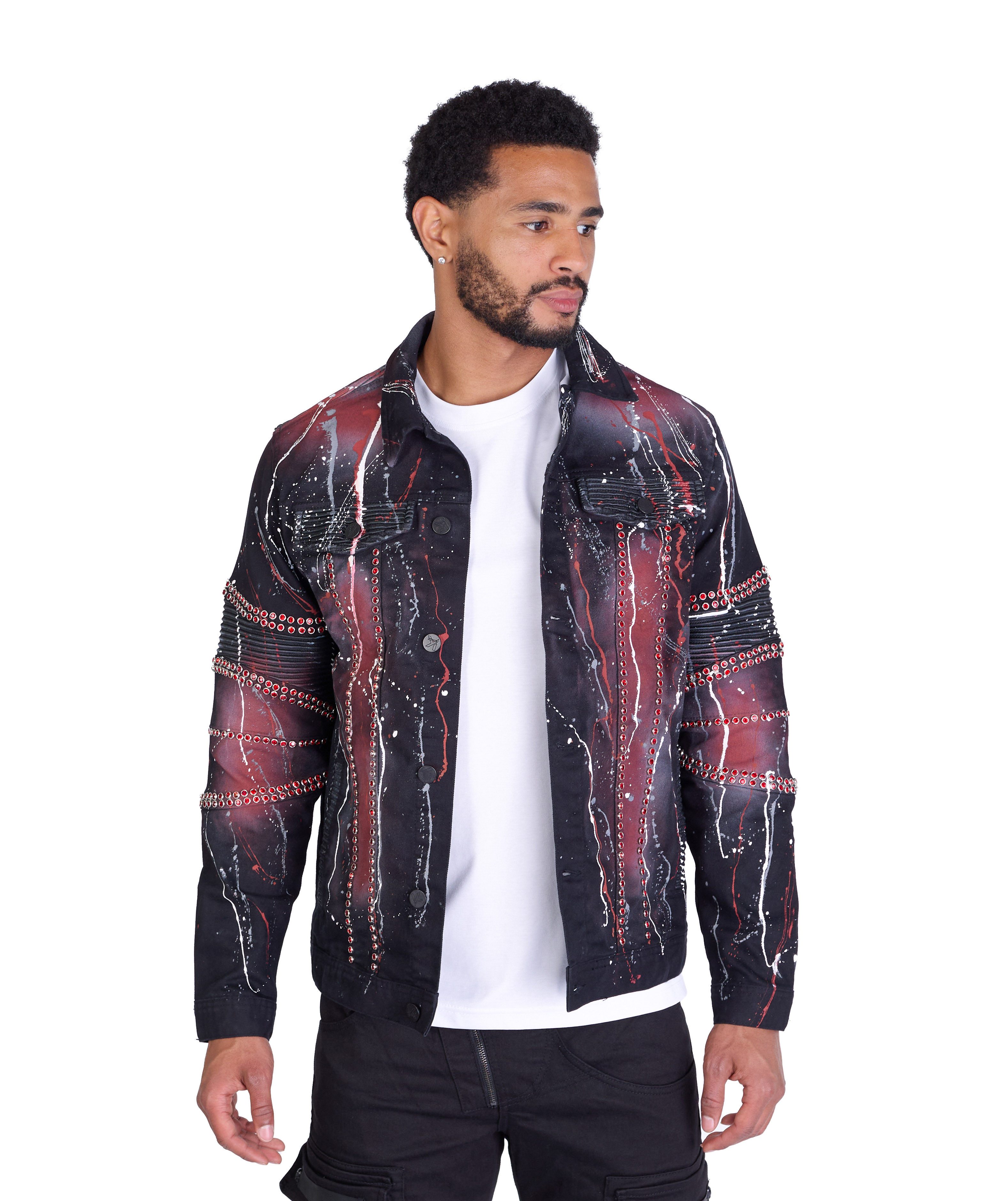 KINGZ Jeansjacke KINGZ Herren Jeansjacke mit Totenkopf Schwarz S Totenkopf, Batik Waschung