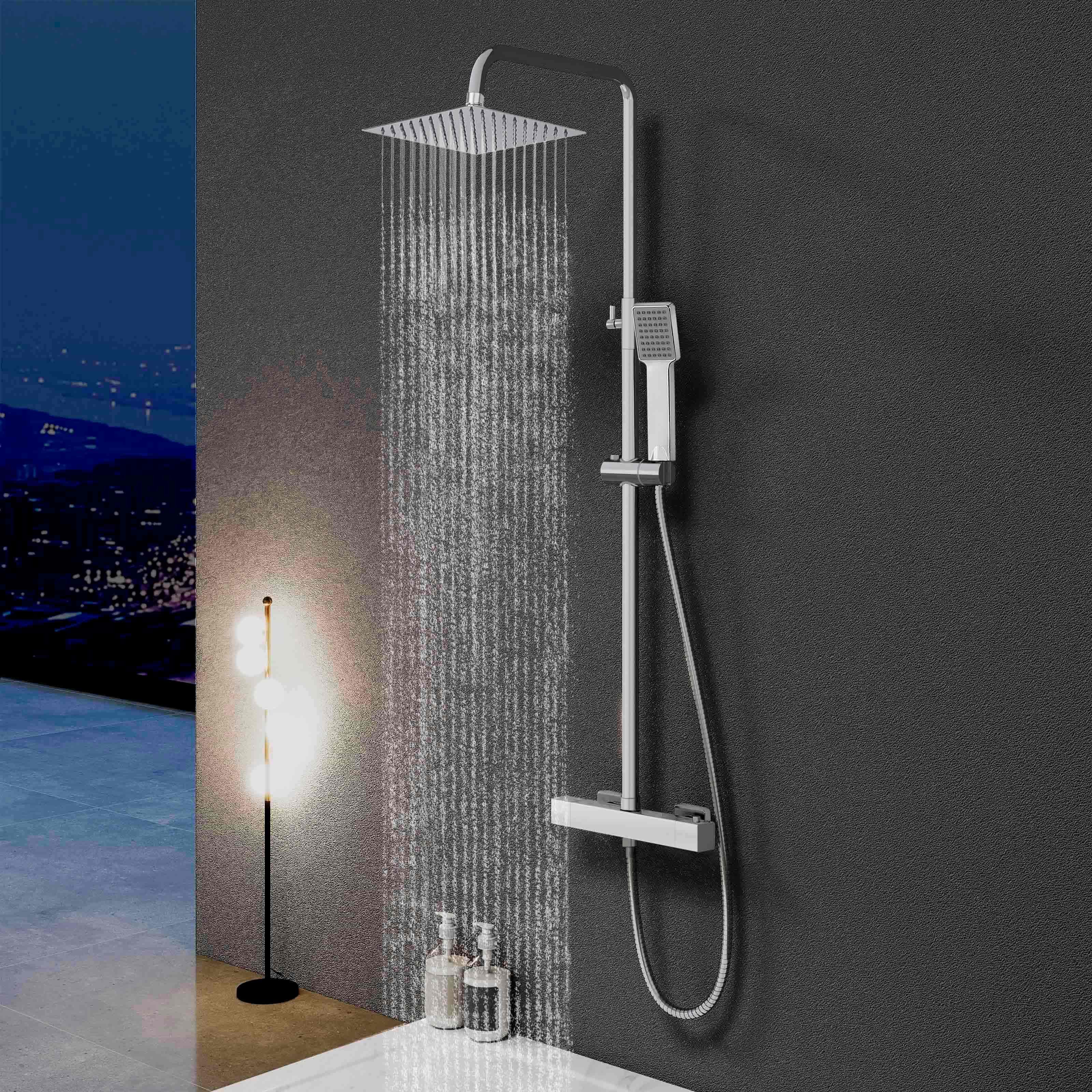 Duschparadies Duschsystem Thermostat-Duschsystem Edelstahl Quadrat Smart