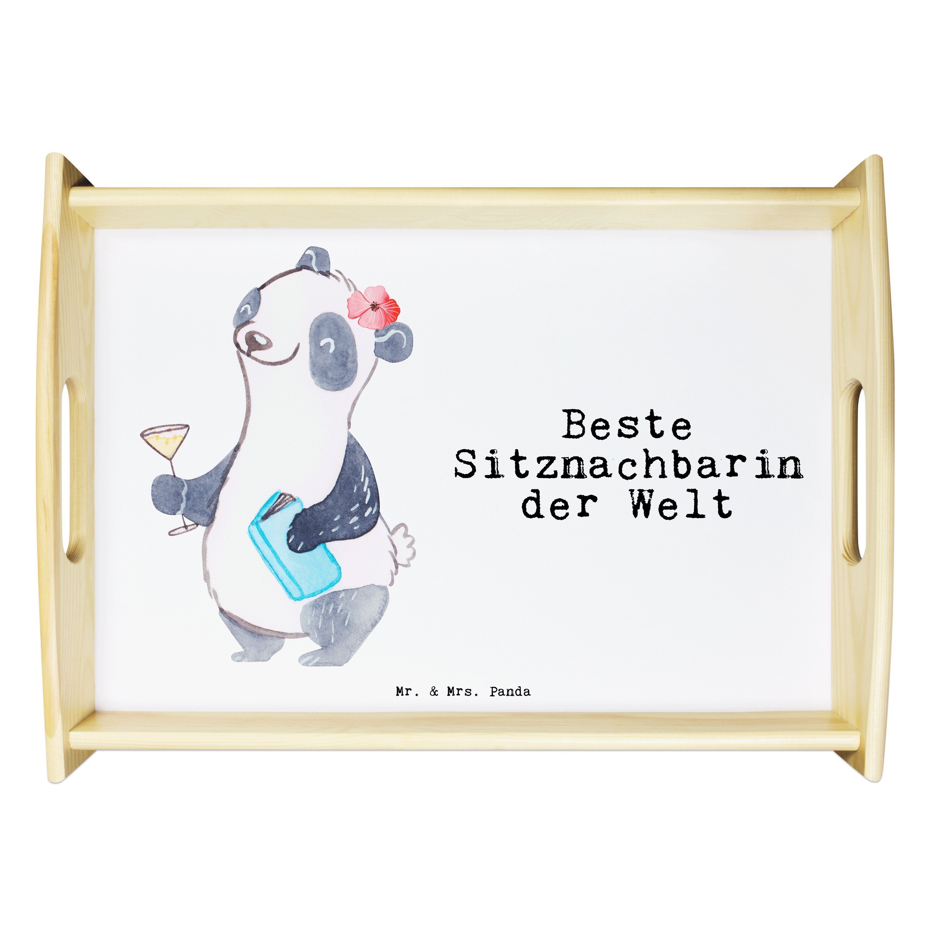 Mr. & Mrs. Panda Tablett Panda Beste Sitznachbarin der Welt - Weiß - Geschenk, Stuhlnachbar, M, Echtholz lasiert, (1-tlg)